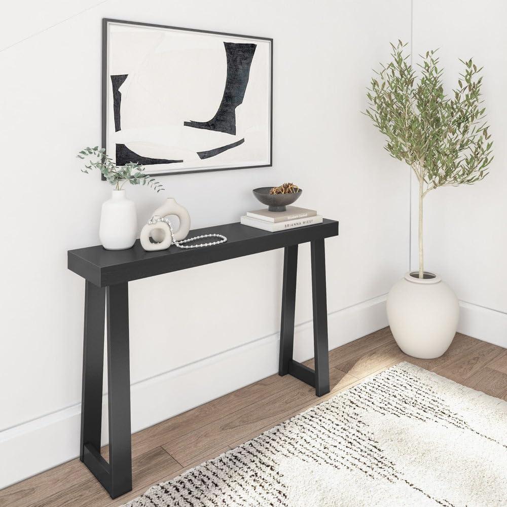 image:imagePlankBeam Solid Wood Console Table 36 Inch Sofa Table Narrow Entryway Table for Hallway Behind The Couch Living Room Foyer Easy Assembly PecanBlack