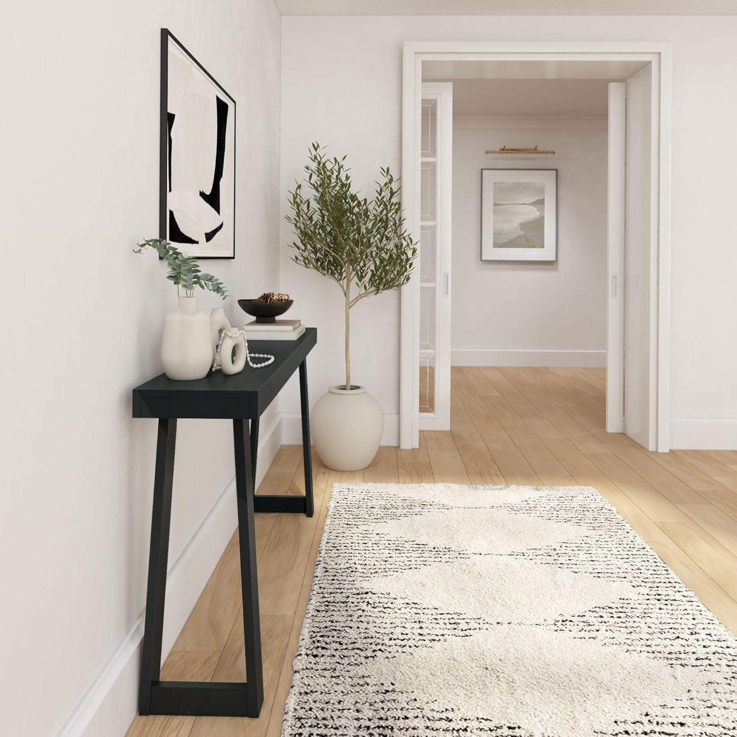 image:imagePlankBeam Solid Wood Console Table 36 Inch Sofa Table Narrow Entryway Table for Hallway Behind The Couch Living Room Foyer Easy Assembly PecanBlack