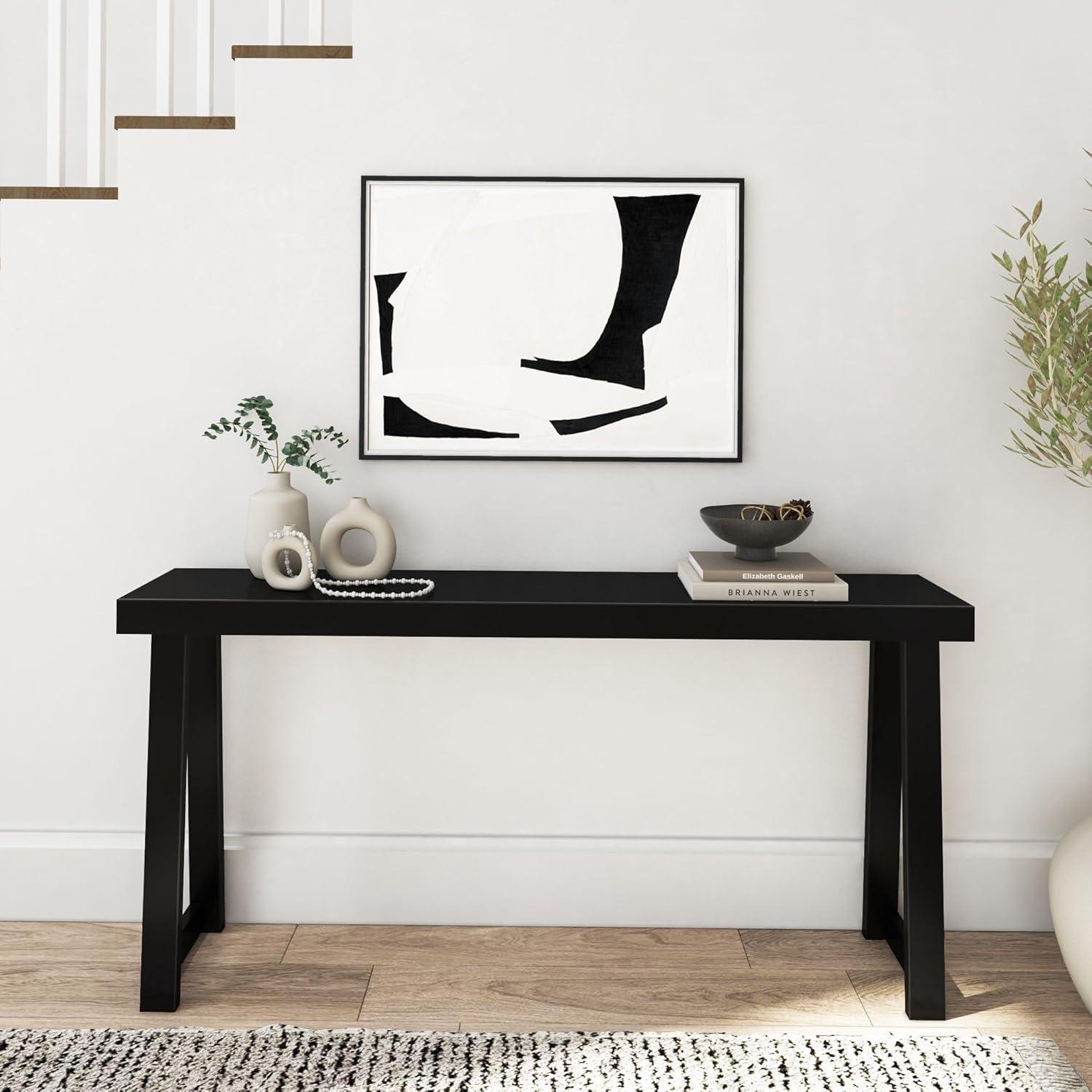 image:imagePlankBeam Solid Wood Console Table 36 Inch Sofa Table Narrow Entryway Table for Hallway Behind The Couch Living Room Foyer Easy Assembly PecanBlack