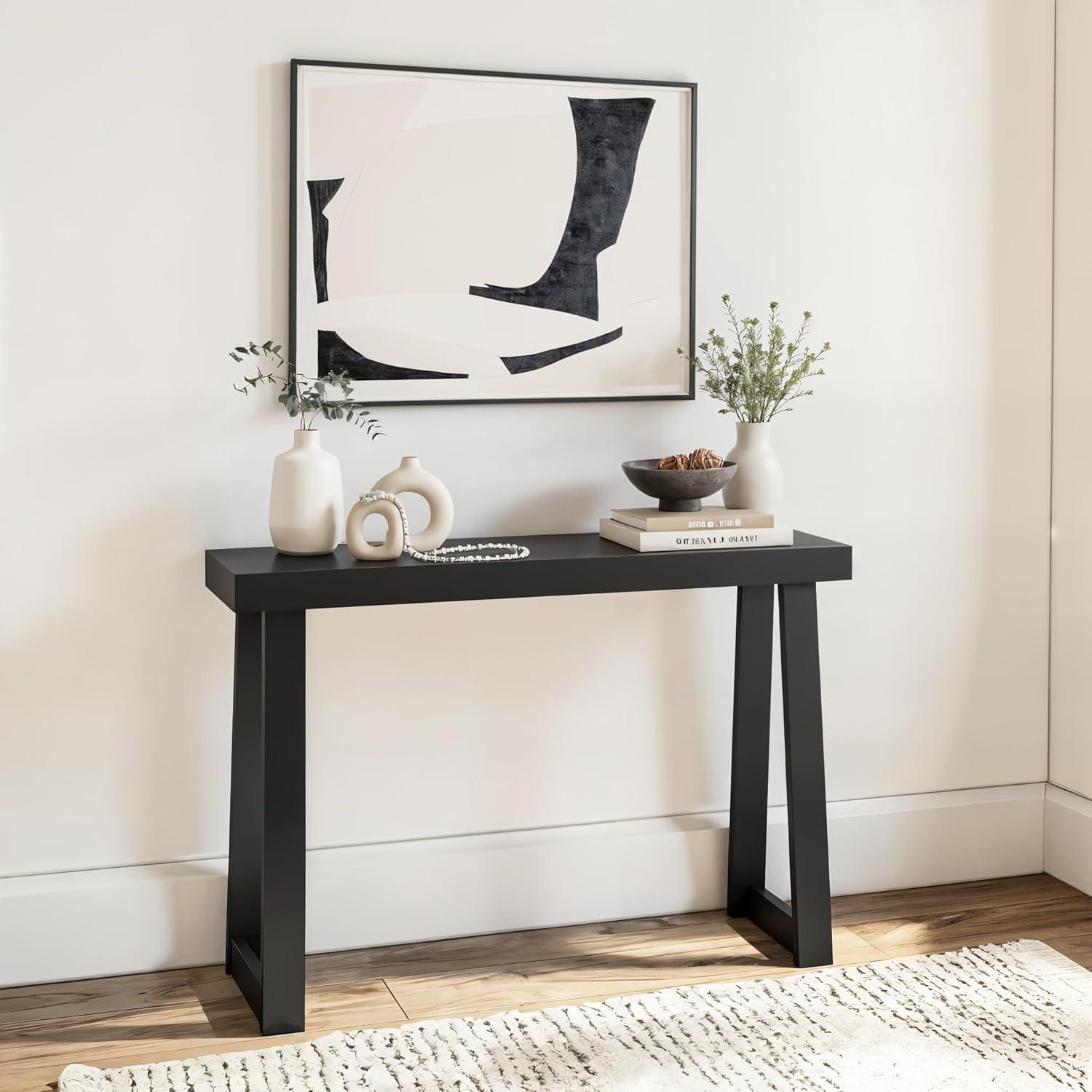 image:imagePlankBeam Solid Wood Console Table 36 Inch Sofa Table Narrow Entryway Table for Hallway Behind The Couch Living Room Foyer Easy Assembly PecanBlack