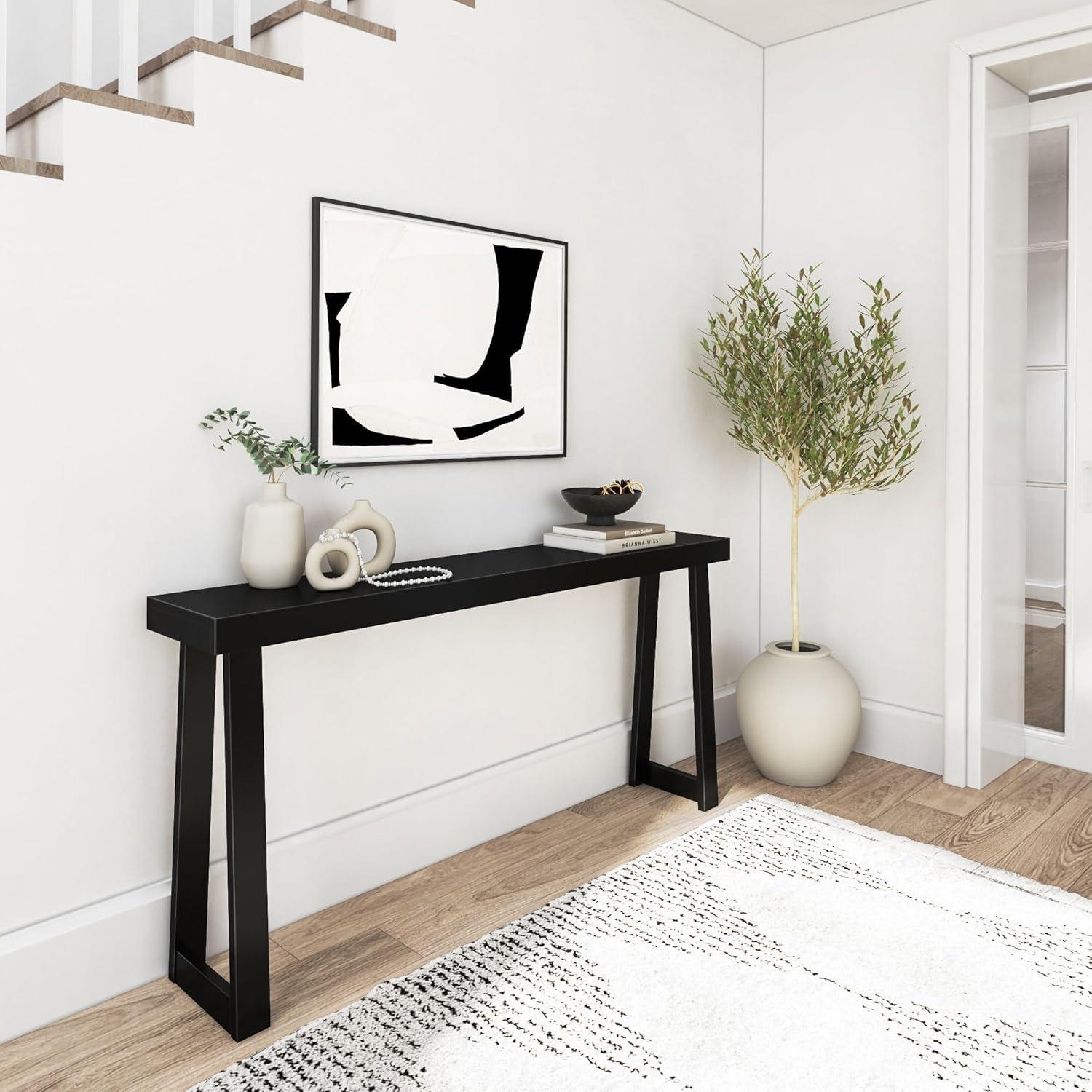 image:imagePlankBeam Solid Wood Console Table 36 Inch Sofa Table Narrow Entryway Table for Hallway Behind The Couch Living Room Foyer Easy Assembly PecanBlack