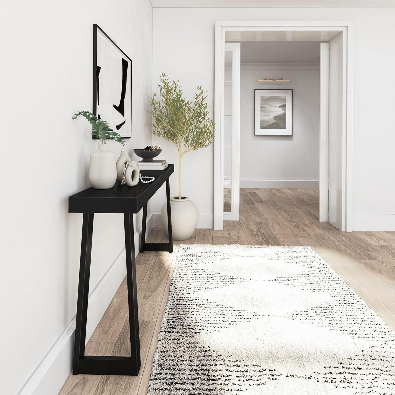image:imagePlankBeam Solid Wood Console Table 36 Inch Sofa Table Narrow Entryway Table for Hallway Behind The Couch Living Room Foyer Easy Assembly PecanBlack