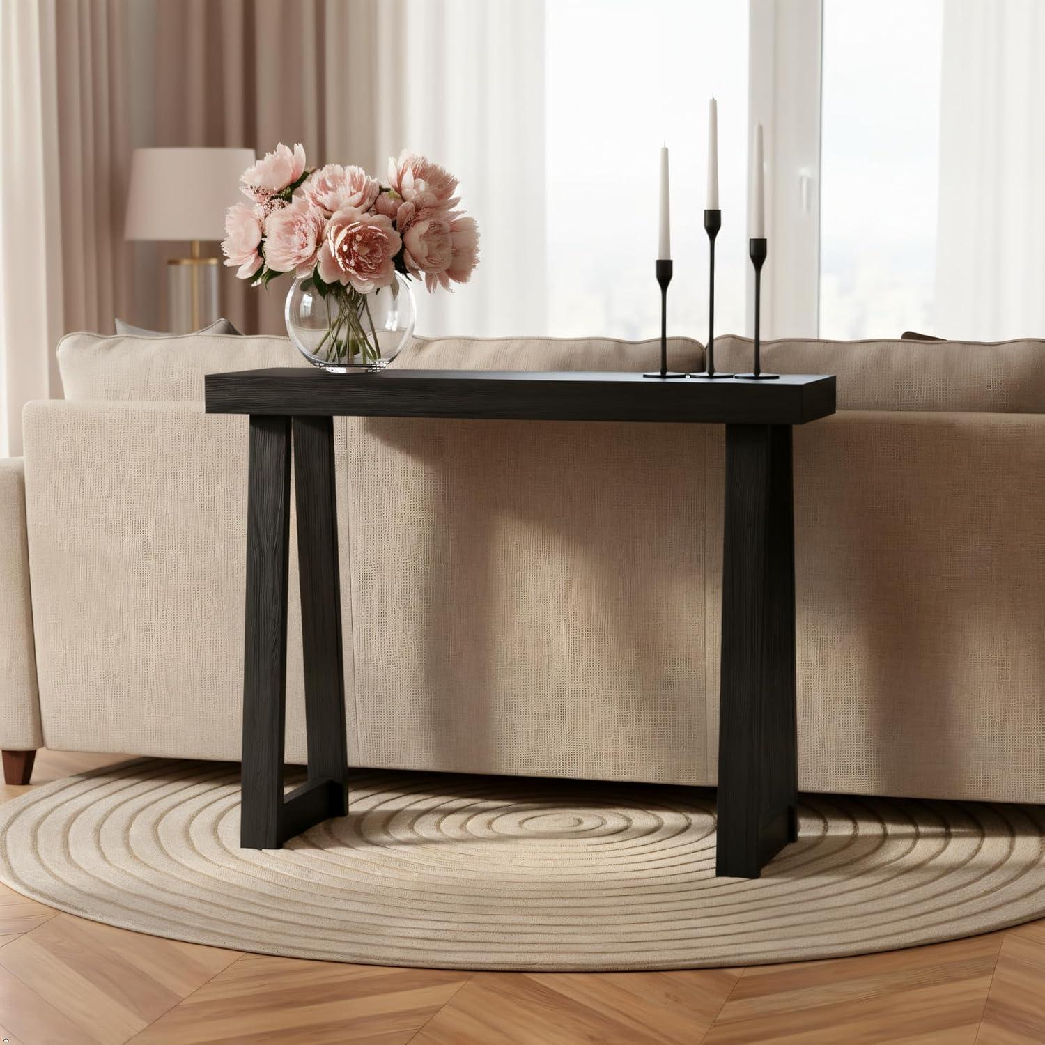 image:imagePlankBeam Solid Wood Console Table 36 Inch Sofa Table Narrow Entryway Table for Hallway Behind The Couch Living Room Foyer Easy Assembly PecanBlack