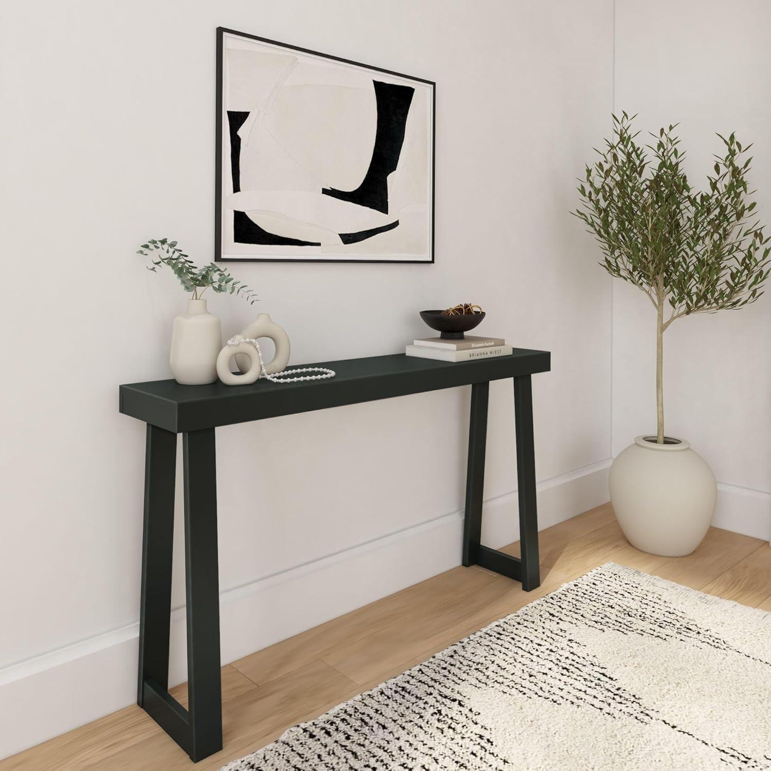 image:imagePlankBeam Solid Wood Console Table 36 Inch Sofa Table Narrow Entryway Table for Hallway Behind The Couch Living Room Foyer Easy Assembly PecanBlack