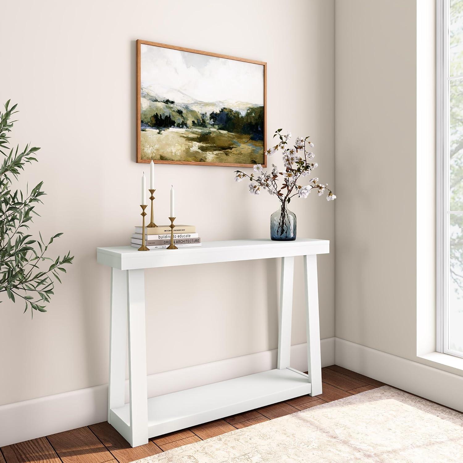 image:imagePlankBeam Solid Wood Console Table with Storage 46 Inch Sofa Table with Shelf Narrow Entryway Table for Hallway Behind The Couch Living Room Foyer Easy Assembly BlackWhite