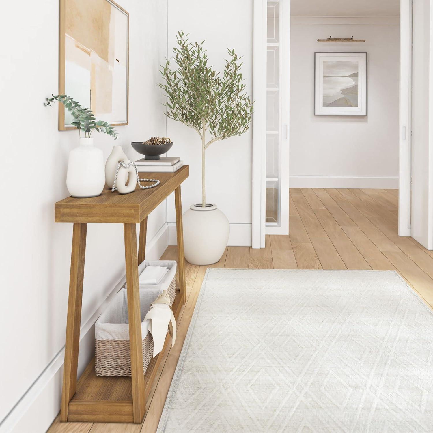 image:imagePlankBeam Solid Wood Console Table with Storage 46 Inch Sofa Table with Shelf Narrow Entryway Table for Hallway Behind The Couch Living Room Foyer Easy Assembly BlackPecan