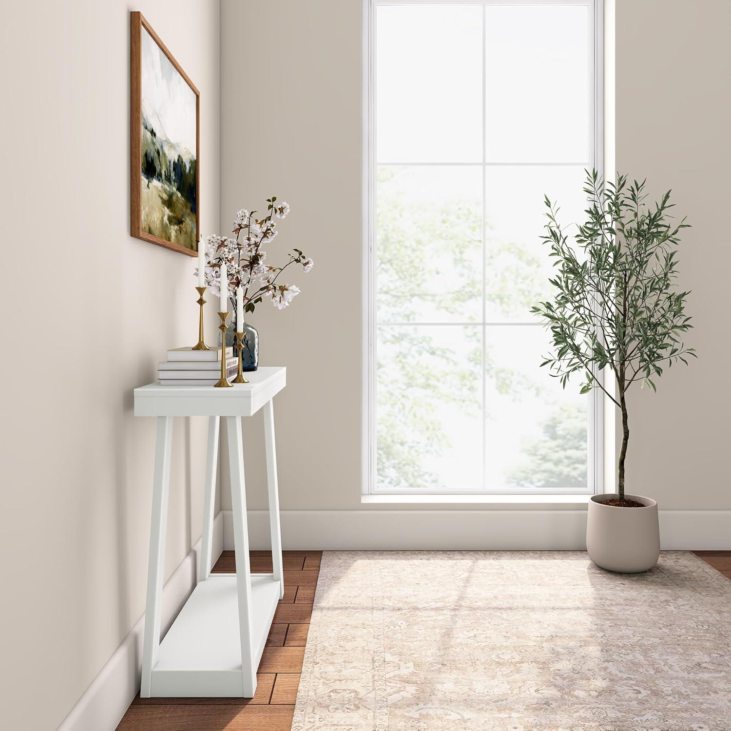 image:imagePlankBeam Solid Wood Console Table with Storage 46 Inch Sofa Table with Shelf Narrow Entryway Table for Hallway Behind The Couch Living Room Foyer Easy Assembly BlackWhite