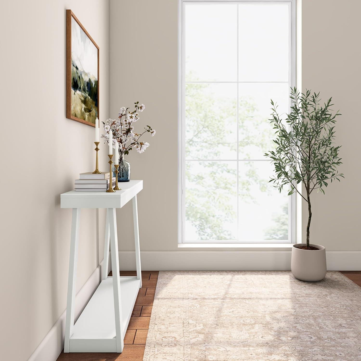 image:imagePlankBeam Solid Wood Console Table with Storage 46 Inch Sofa Table with Shelf Narrow Entryway Table for Hallway Behind The Couch Living Room Foyer Easy Assembly BlackWhite