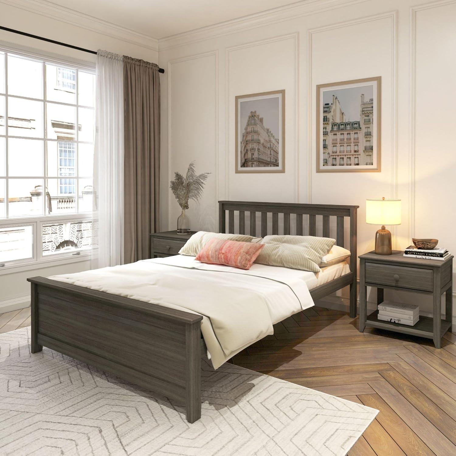 image:imagePlankBeam Solid Wood Full Bed Frame Platform Bed with Headboard WalnutClay