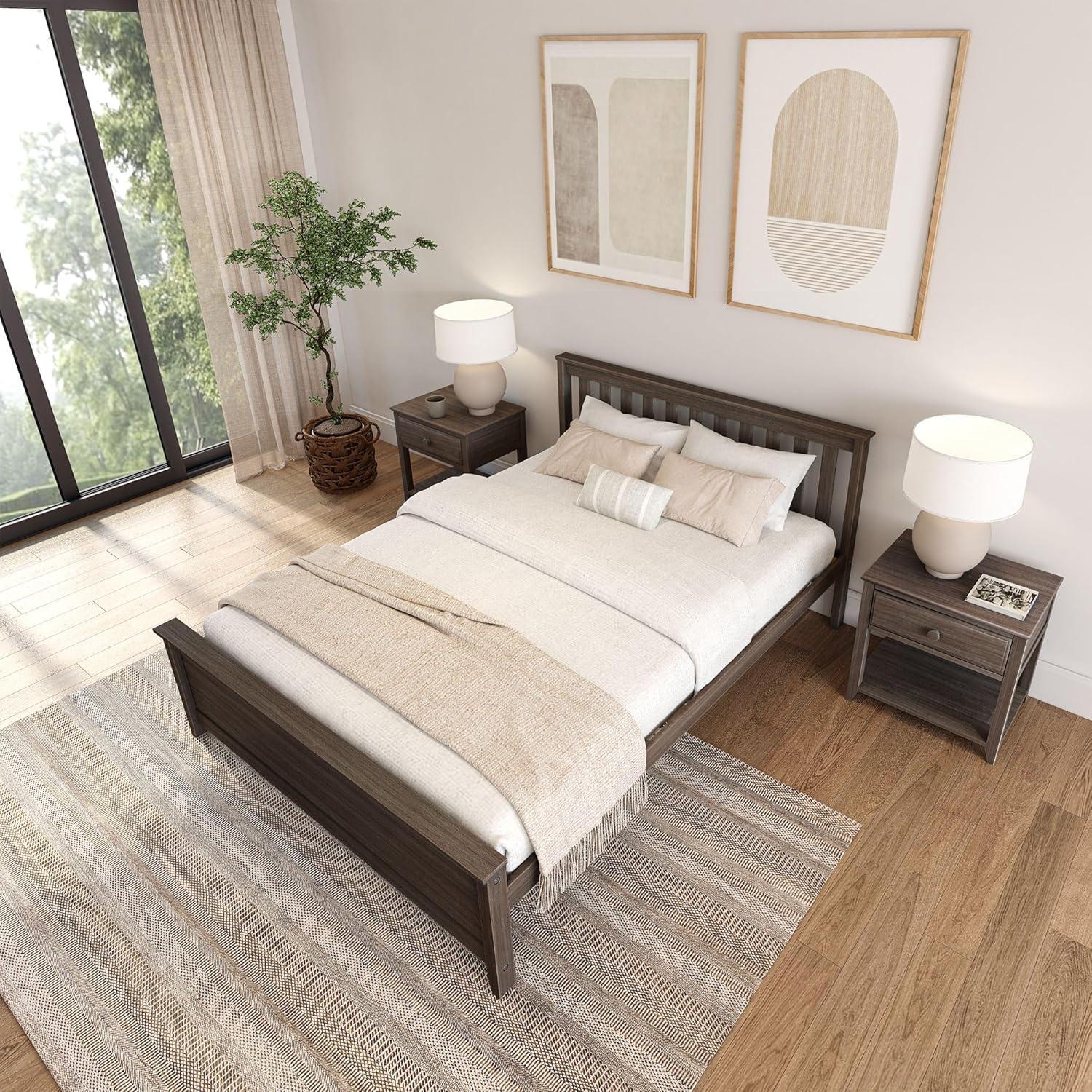 image:imagePlankBeam Solid Wood Full Bed Frame Platform Bed with Headboard WalnutClay