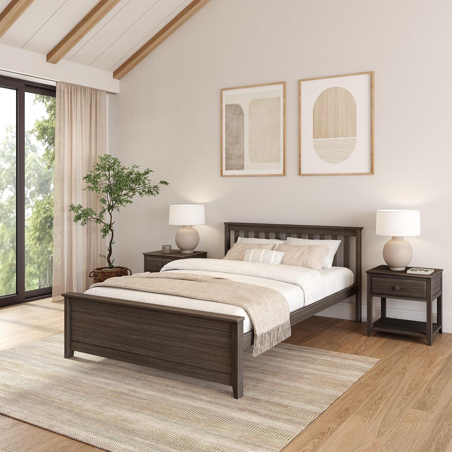 image:imagePlankBeam Solid Wood Full Bed Frame Platform Bed with Headboard WalnutClay