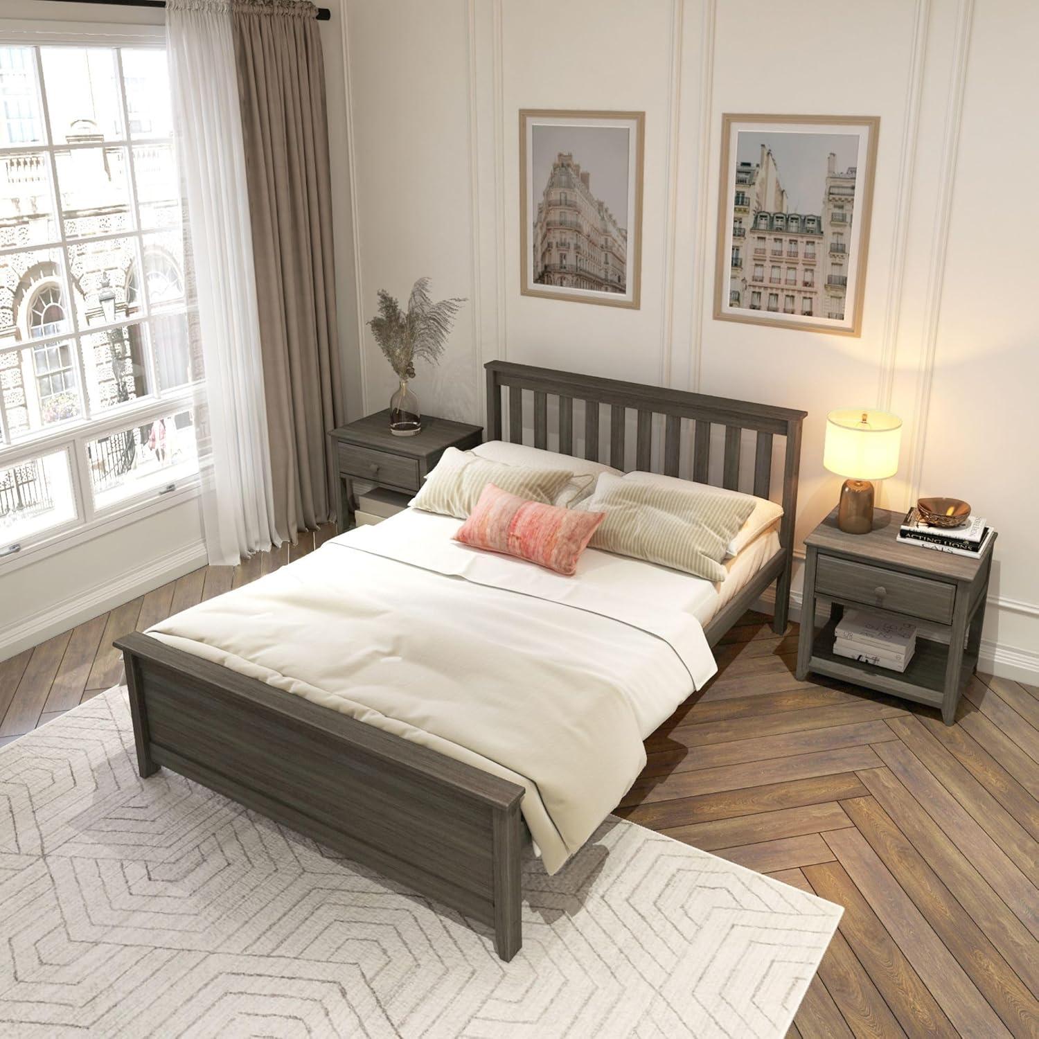 image:imagePlankBeam Solid Wood Full Bed Frame Platform Bed with Headboard WalnutClay