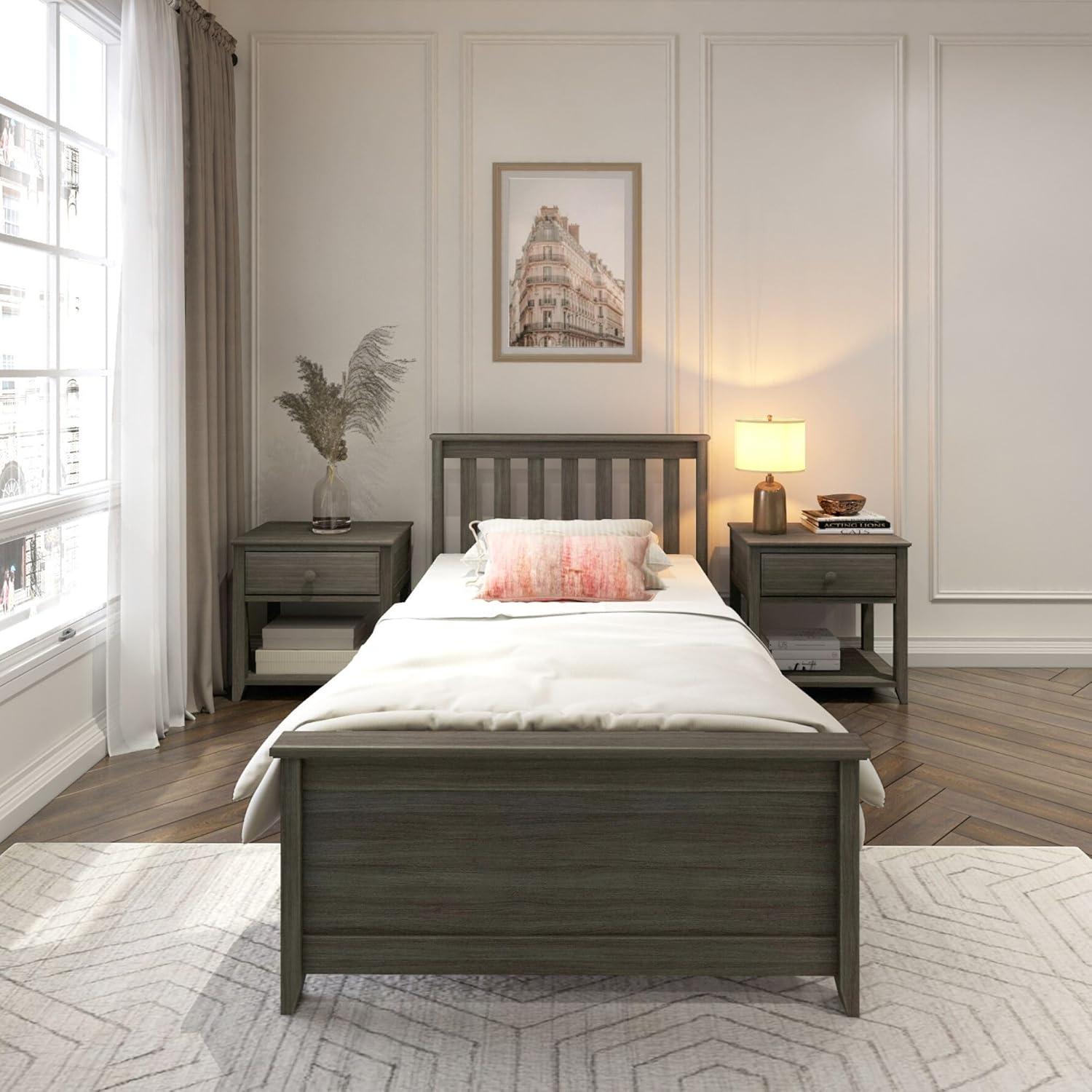 image:imagePlankBeam Solid Wood Full Bed Frame Platform Bed with Headboard WalnutClay
