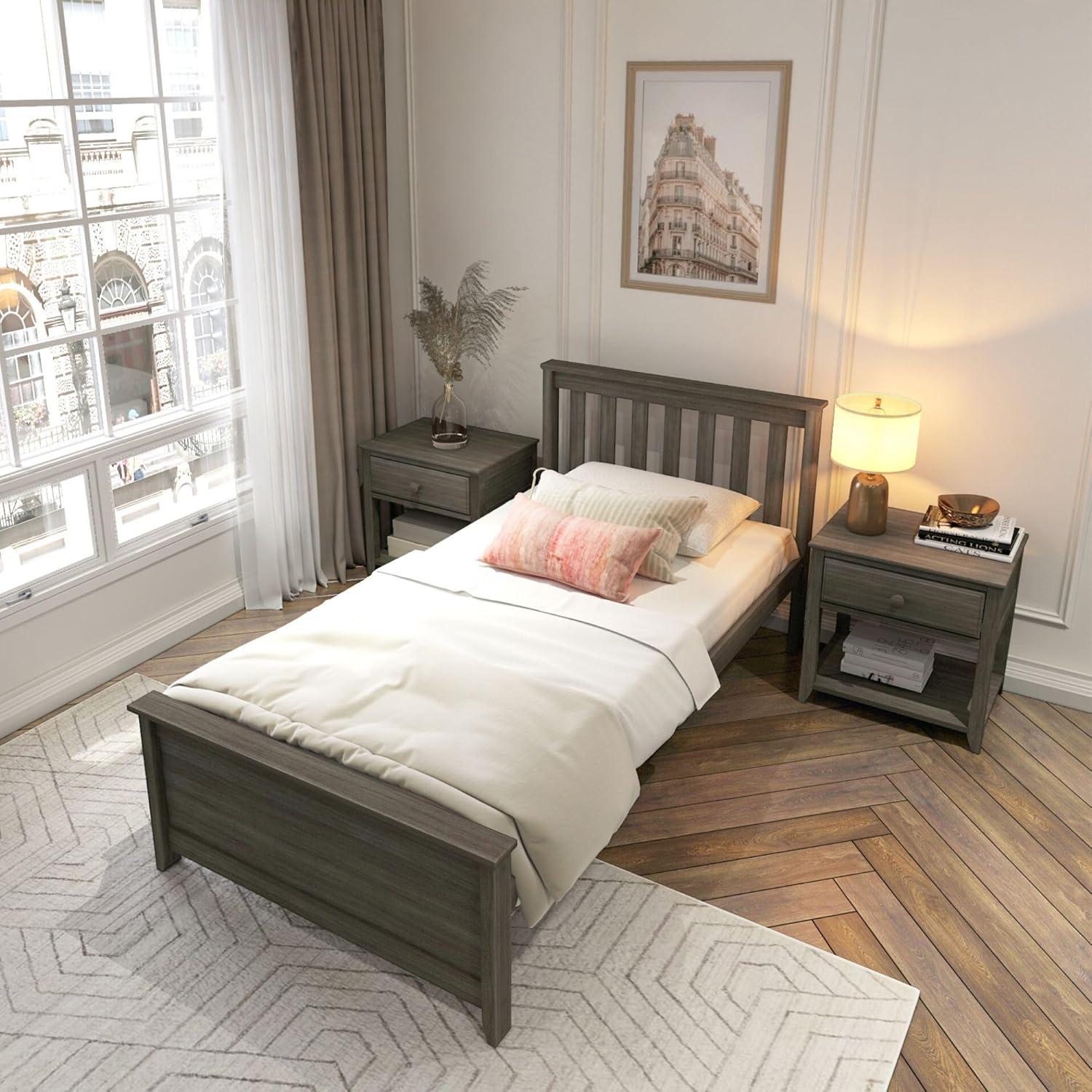 image:imagePlankBeam Solid Wood Full Bed Frame Platform Bed with Headboard WalnutClay