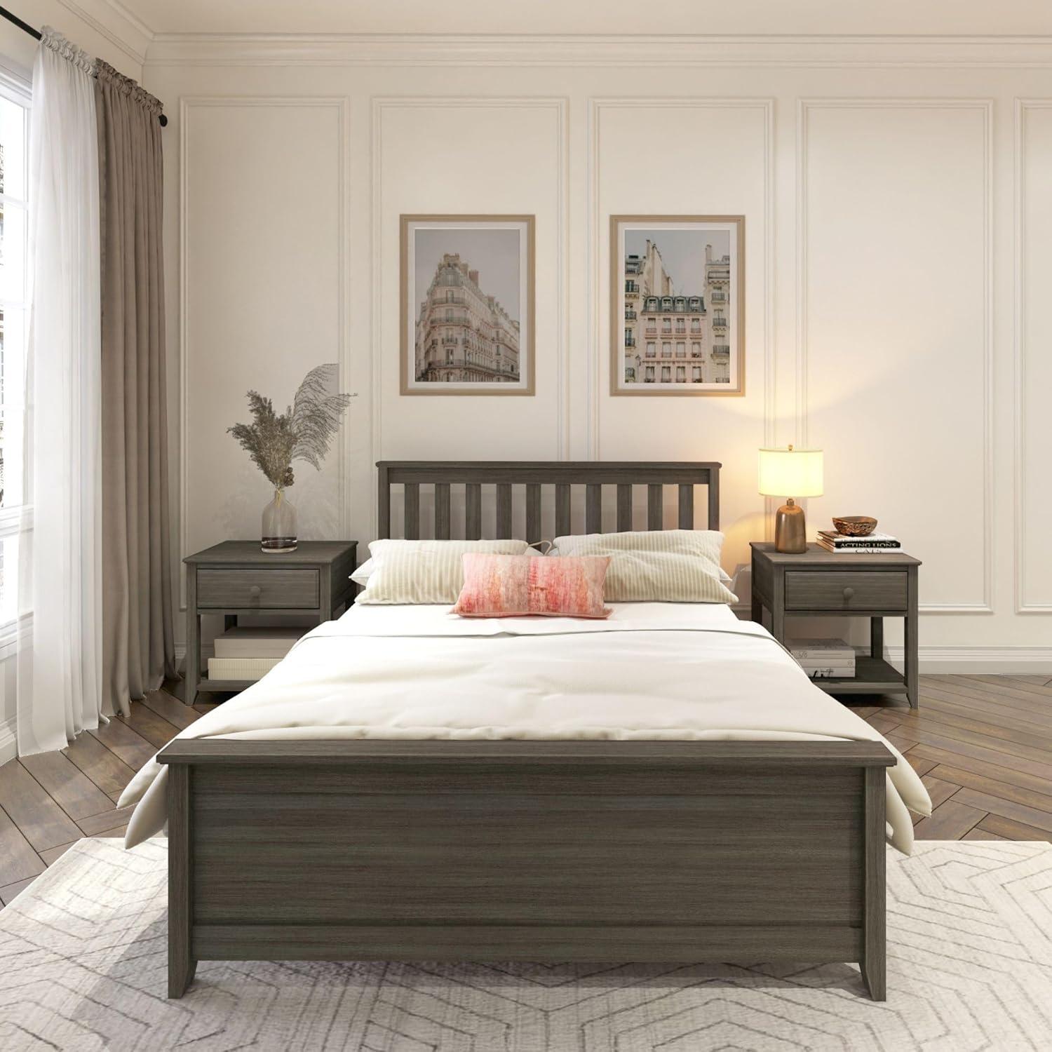 image:imagePlankBeam Solid Wood Full Bed Frame Platform Bed with Headboard WalnutClay