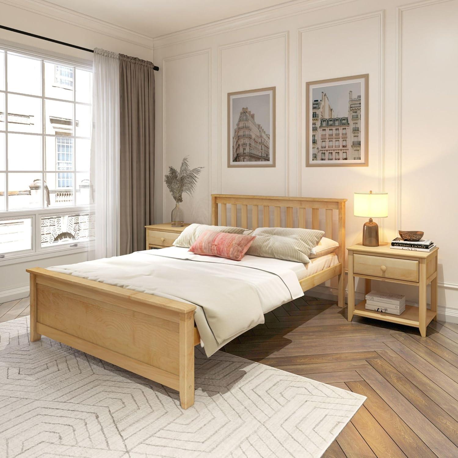 image:imagePlankBeam Solid Wood Full Bed Frame Platform Bed with Headboard WalnutNatural