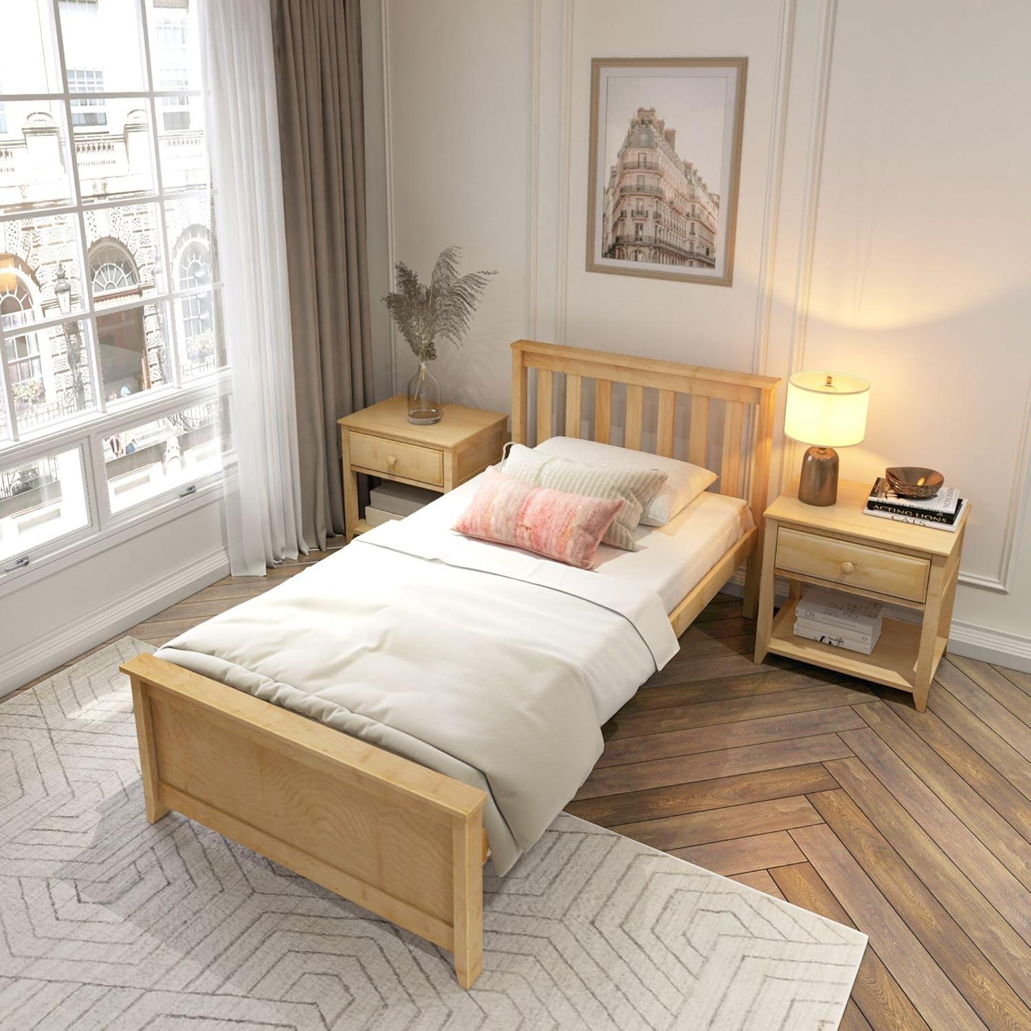 image:imagePlankBeam Solid Wood Full Bed Frame Platform Bed with Headboard WalnutNatural