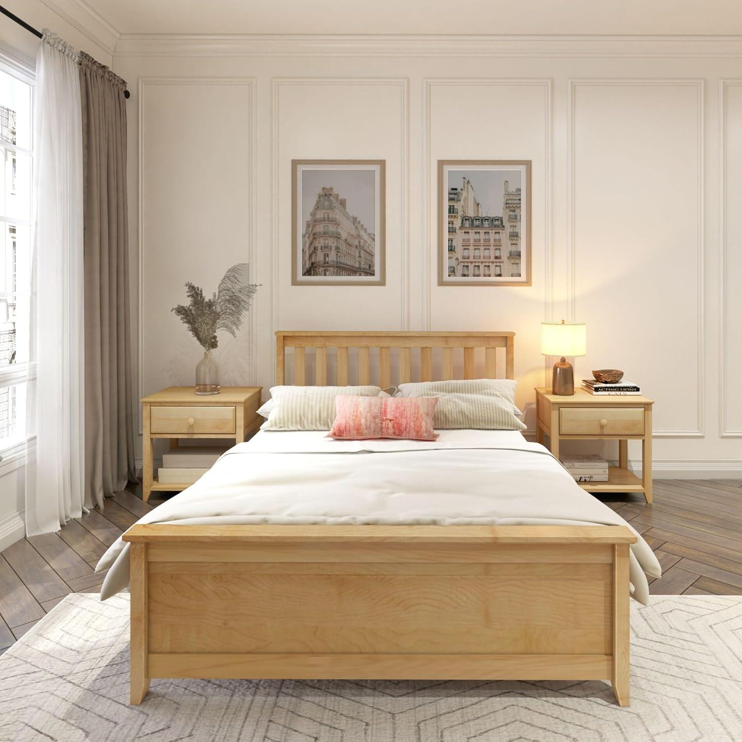 image:imagePlankBeam Solid Wood Full Bed Frame Platform Bed with Headboard WalnutNatural