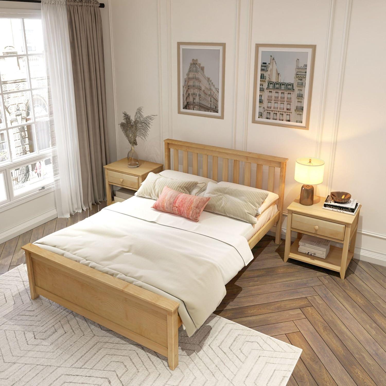 image:imagePlankBeam Solid Wood Full Bed Frame Platform Bed with Headboard WalnutNatural