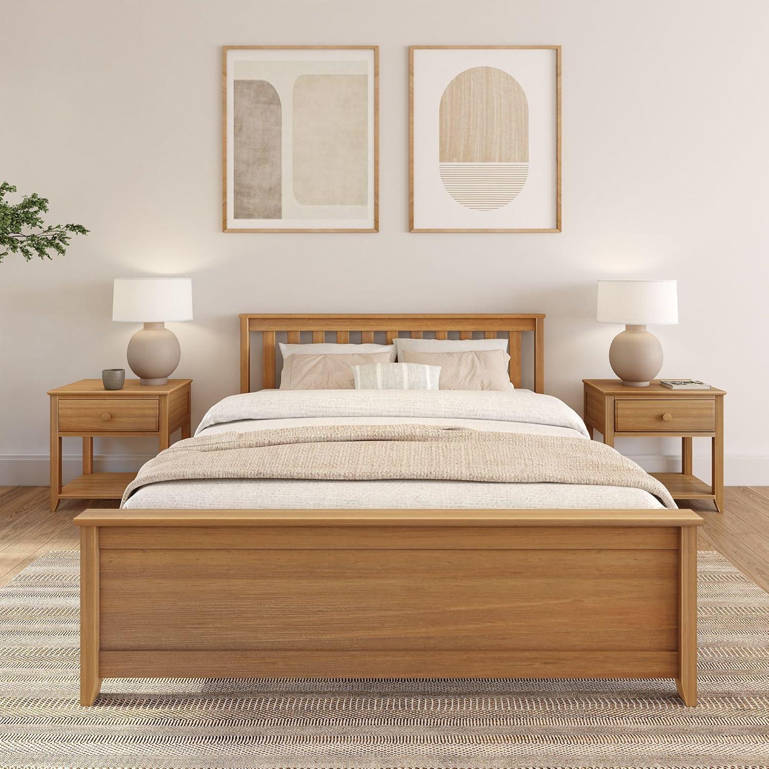 image:imagePlankBeam Solid Wood Full Bed Frame Platform Bed with Headboard WalnutPecan