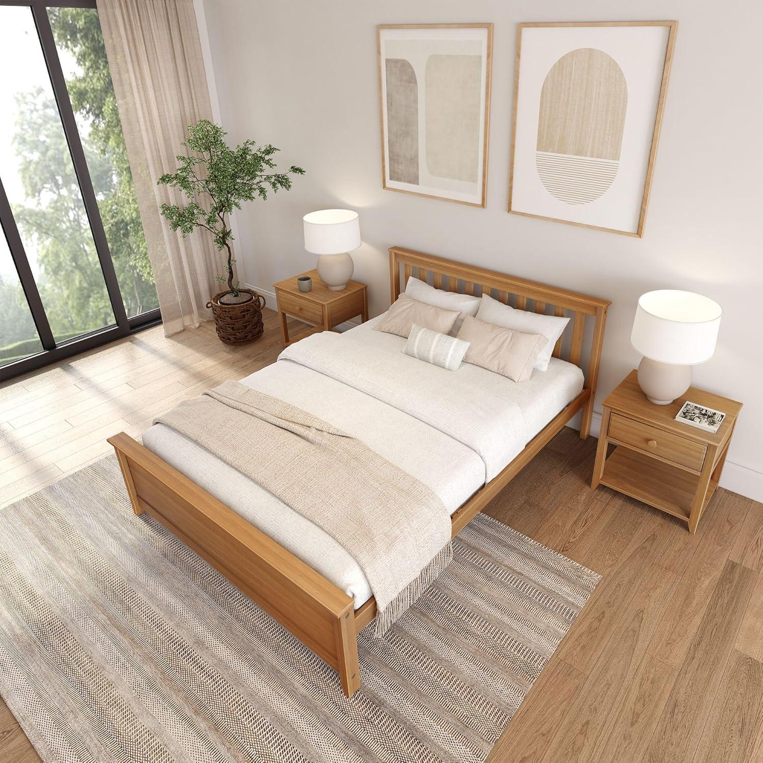 image:imagePlankBeam Solid Wood Full Bed Frame Platform Bed with Headboard WalnutPecan