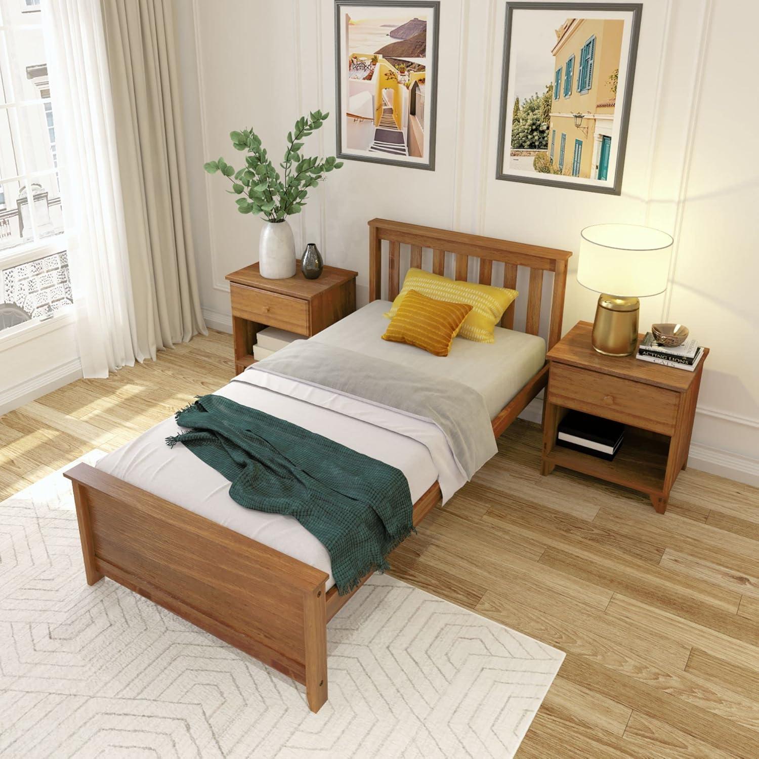 image:imagePlankBeam Solid Wood Full Bed Frame Platform Bed with Headboard WalnutPecan
