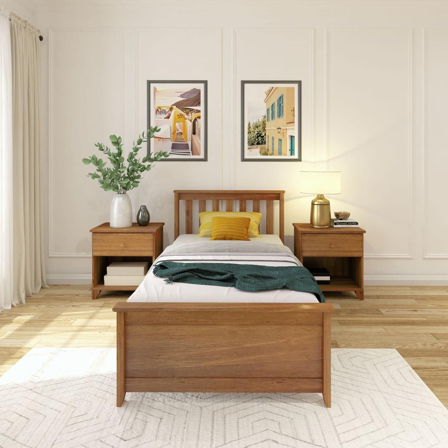 image:imagePlankBeam Solid Wood Full Bed Frame Platform Bed with Headboard WalnutPecan