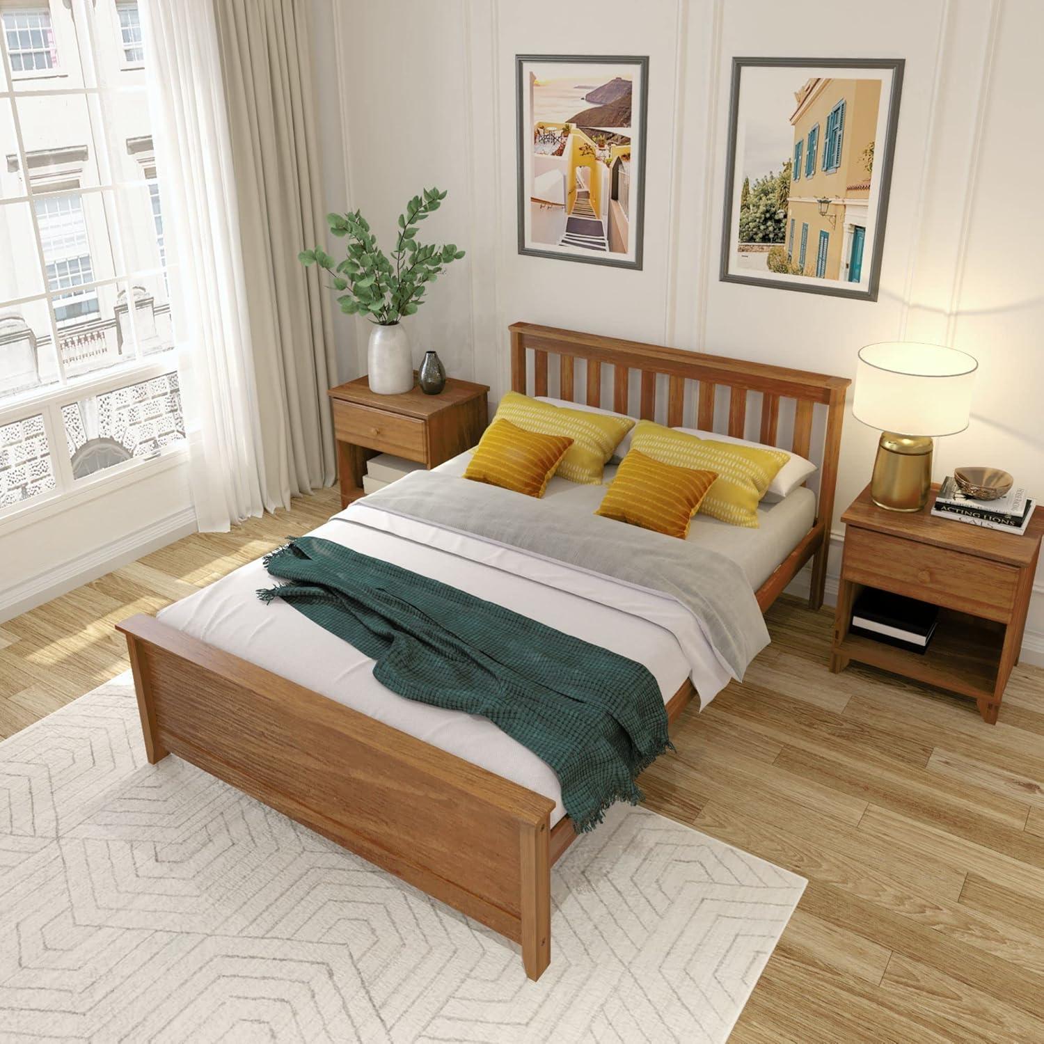 image:imagePlankBeam Solid Wood Full Bed Frame Platform Bed with Headboard WalnutPecan