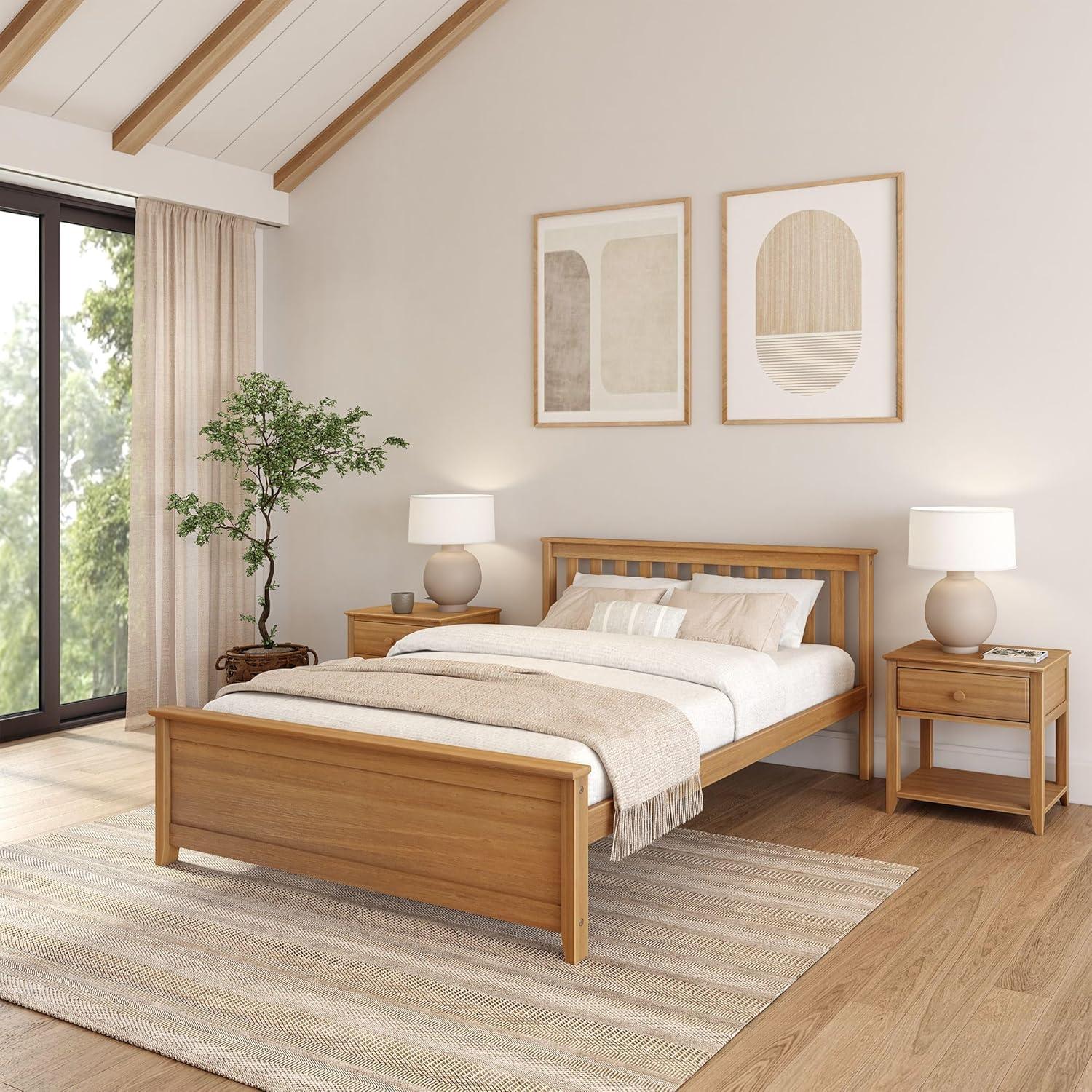image:imagePlankBeam Solid Wood Full Bed Frame Platform Bed with Headboard WalnutPecan