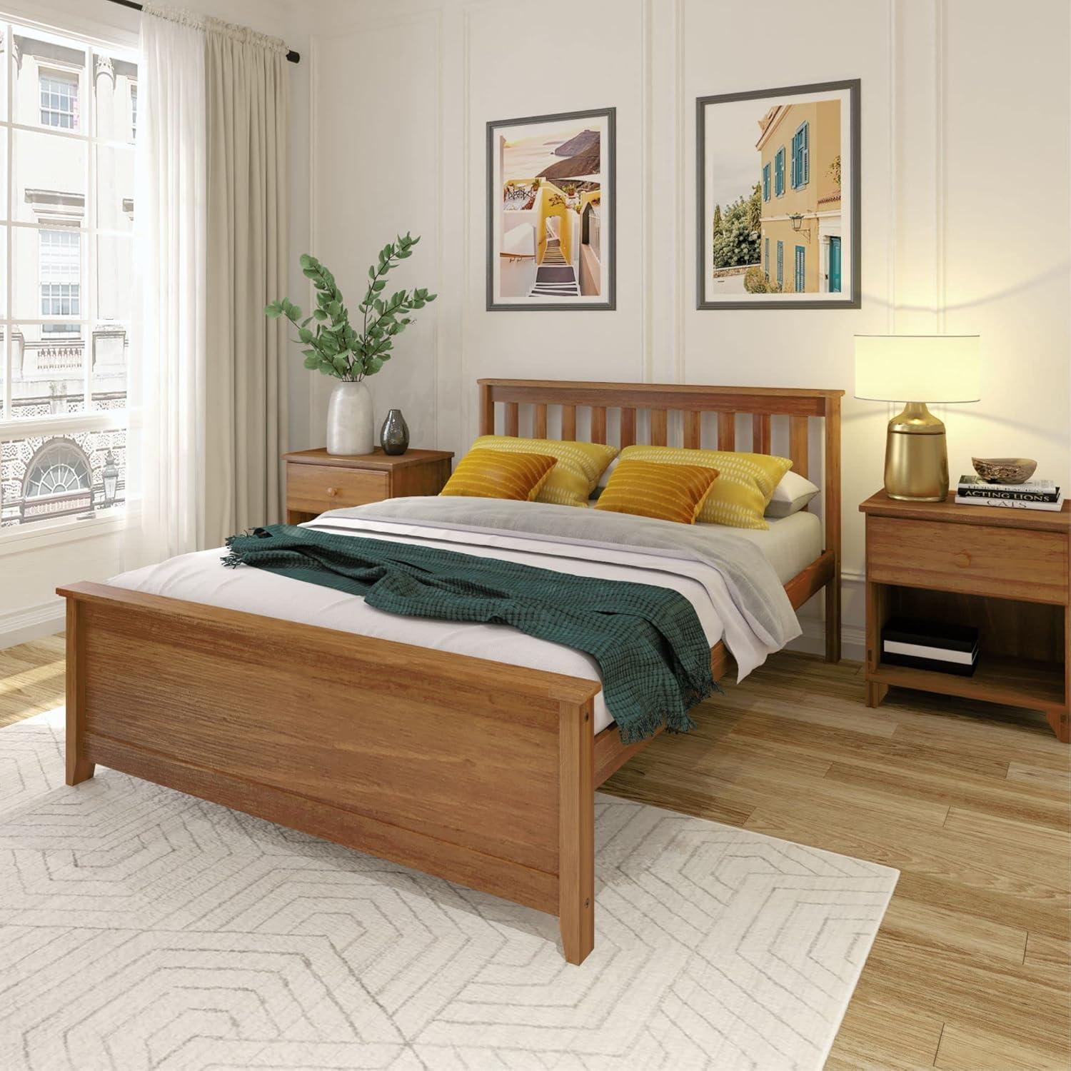 image:imagePlankBeam Solid Wood Full Bed Frame Platform Bed with Headboard WalnutPecan