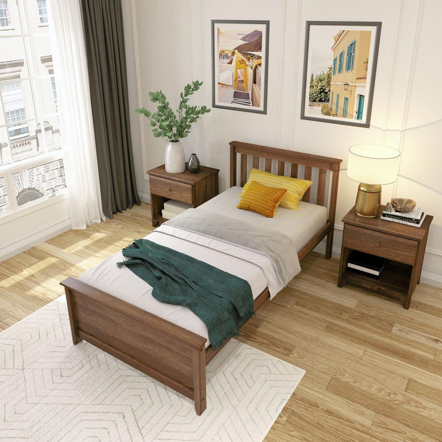 image:imagePlankBeam Solid Wood Full Bed Frame Platform Bed with Headboard WalnutWalnut