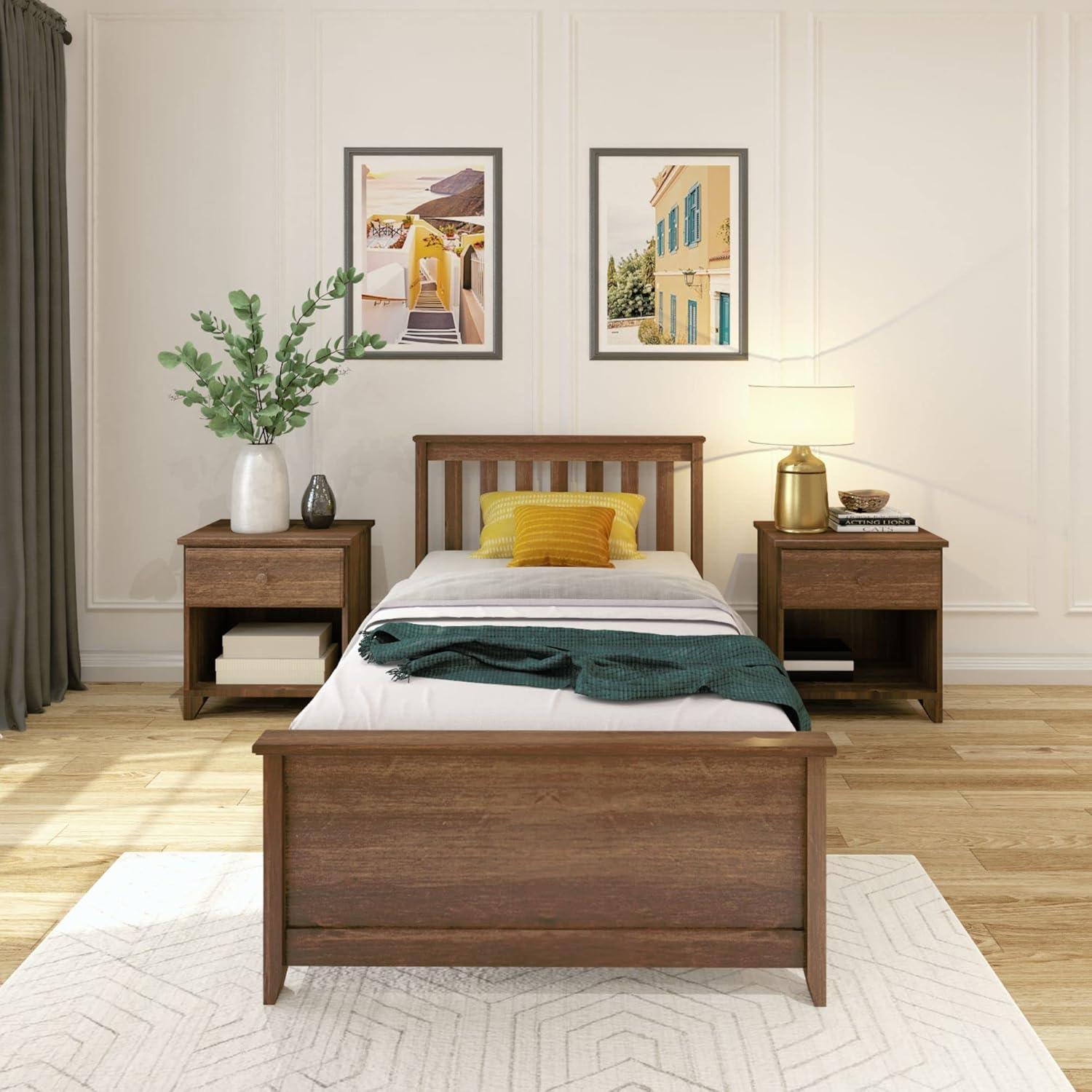 image:imagePlankBeam Solid Wood Full Bed Frame Platform Bed with Headboard WalnutWalnut