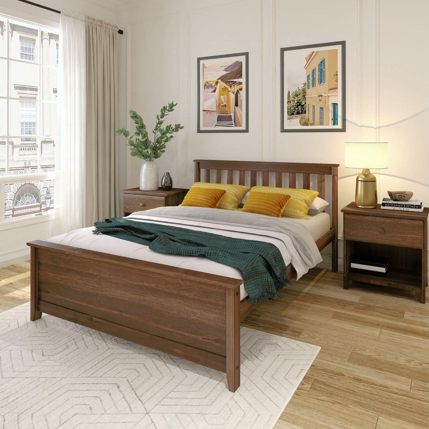 image:imagePlankBeam Solid Wood Full Bed Frame Platform Bed with Headboard WalnutWalnut