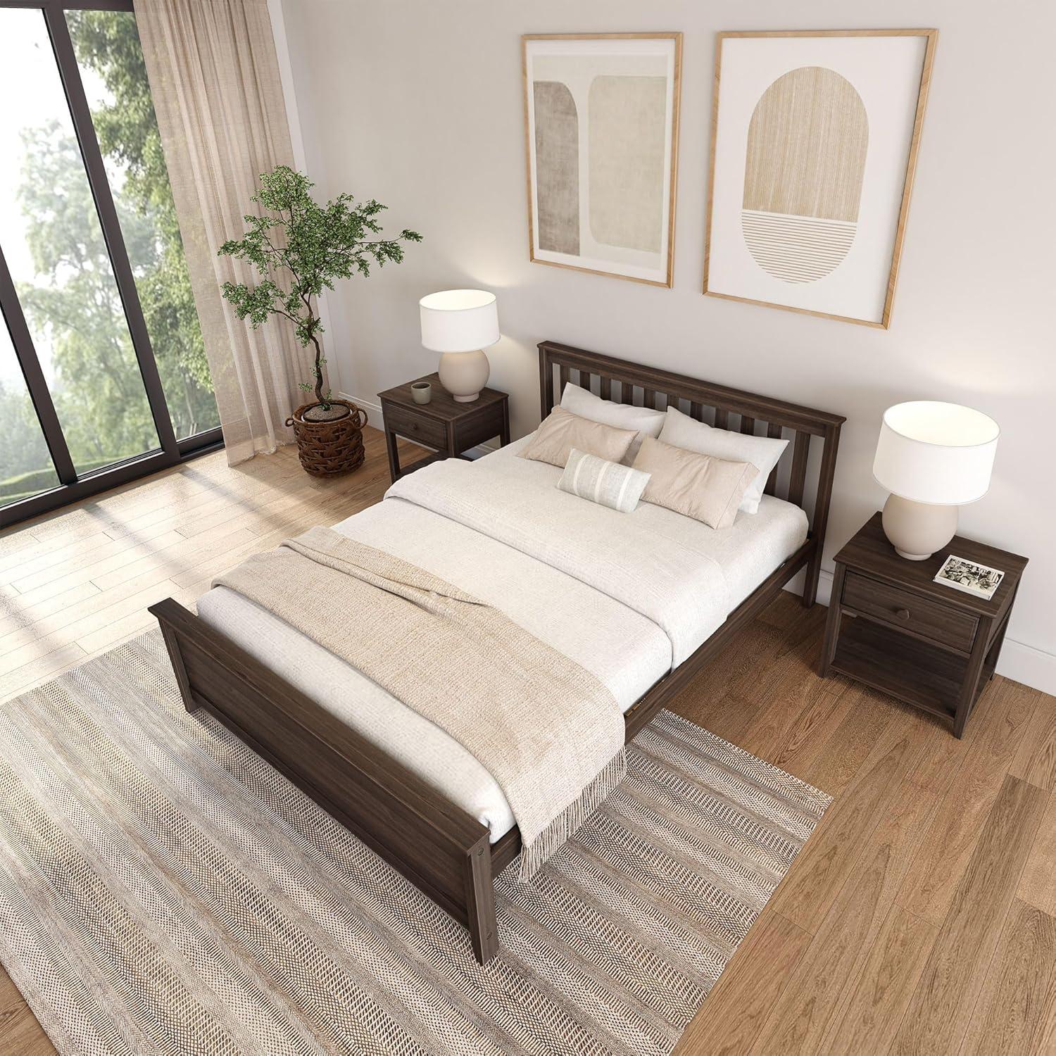 image:imagePlankBeam Solid Wood Full Bed Frame Platform Bed with Headboard WalnutWalnut