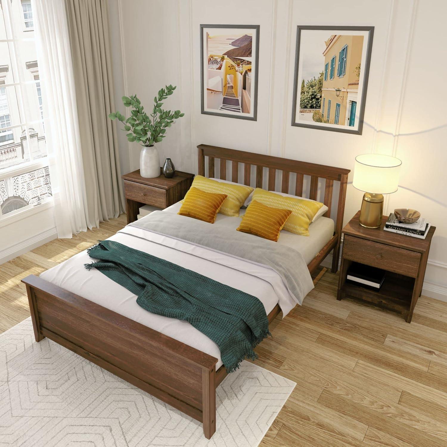 image:imagePlankBeam Solid Wood Full Bed Frame Platform Bed with Headboard WalnutWalnut