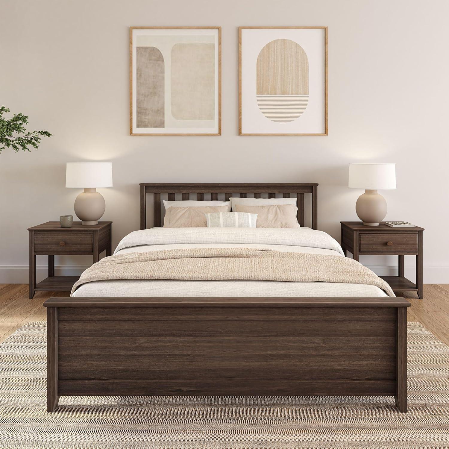 image:imagePlankBeam Solid Wood Full Bed Frame Platform Bed with Headboard WalnutWalnut