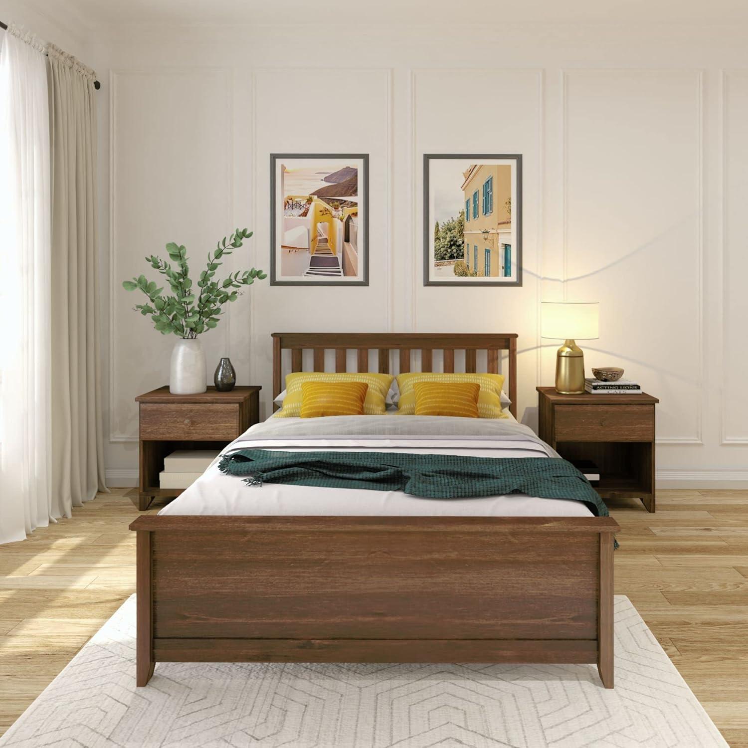 image:imagePlankBeam Solid Wood Full Bed Frame Platform Bed with Headboard WalnutWalnut