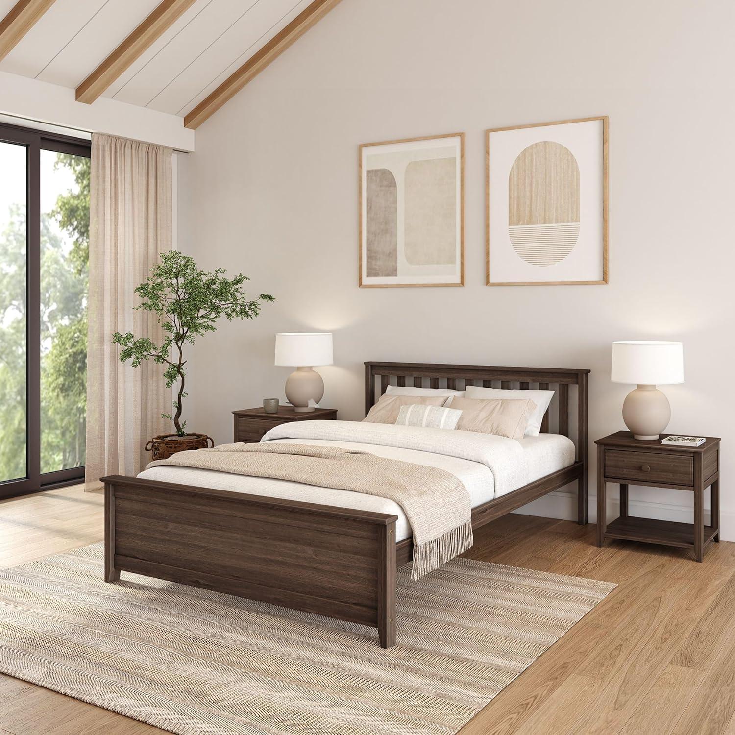 image:imagePlankBeam Solid Wood Full Bed Frame Platform Bed with Headboard WalnutWalnut