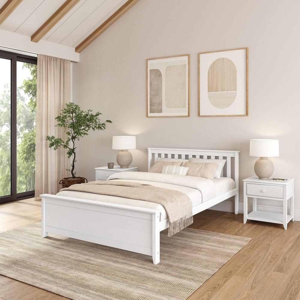 image:imagePlankBeam Solid Wood Full Bed Frame Platform Bed with Headboard WalnutWhite