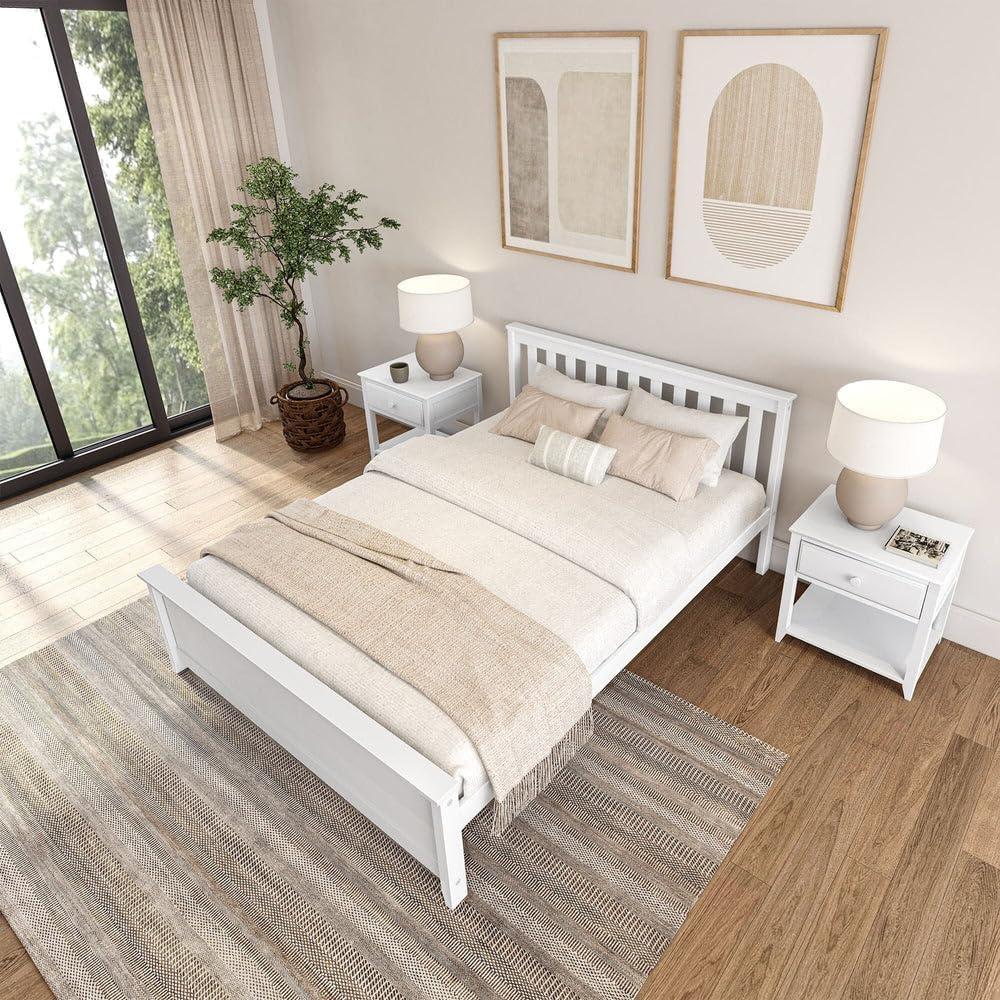 image:imagePlankBeam Solid Wood Full Bed Frame Platform Bed with Headboard WalnutWhite
