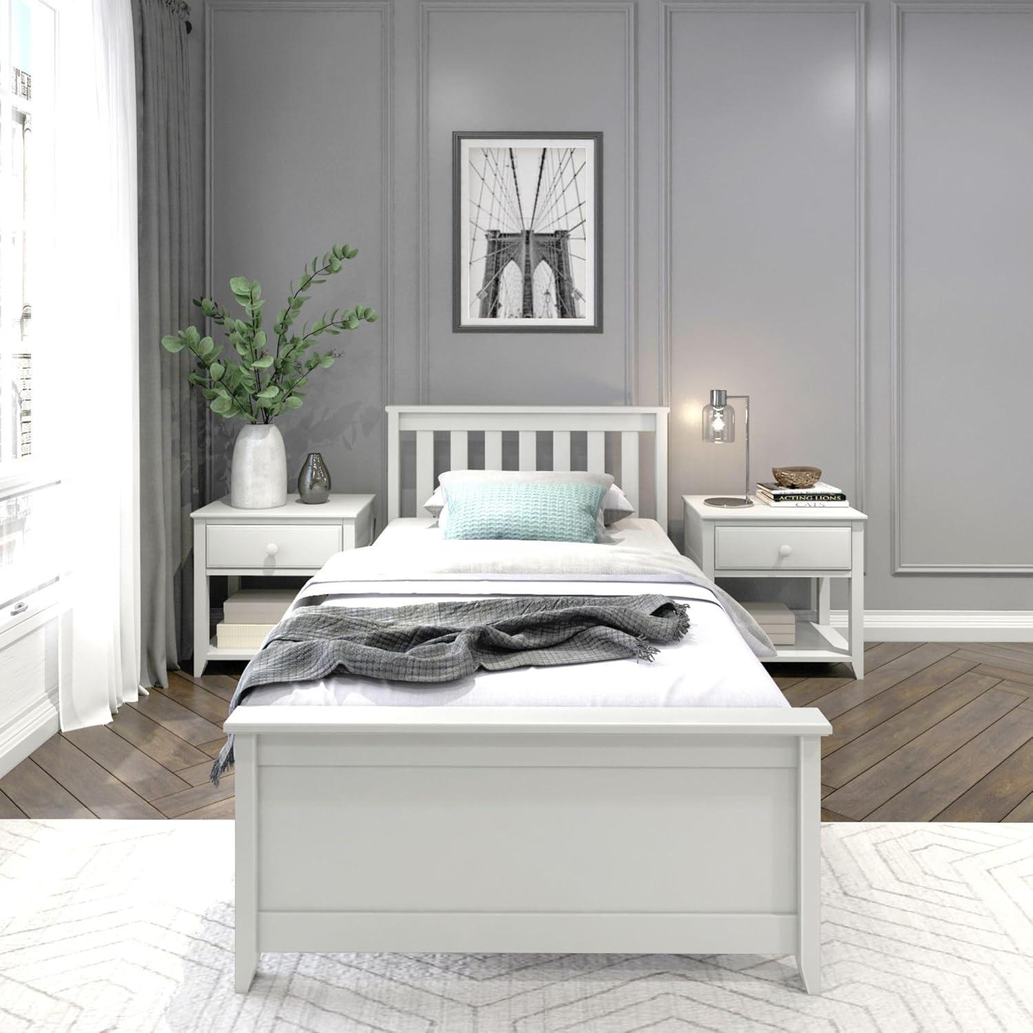 image:imagePlankBeam Solid Wood Full Bed Frame Platform Bed with Headboard WalnutWhite