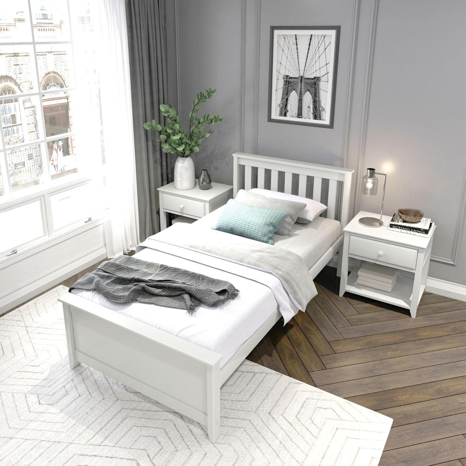 image:imagePlankBeam Solid Wood Full Bed Frame Platform Bed with Headboard WalnutWhite