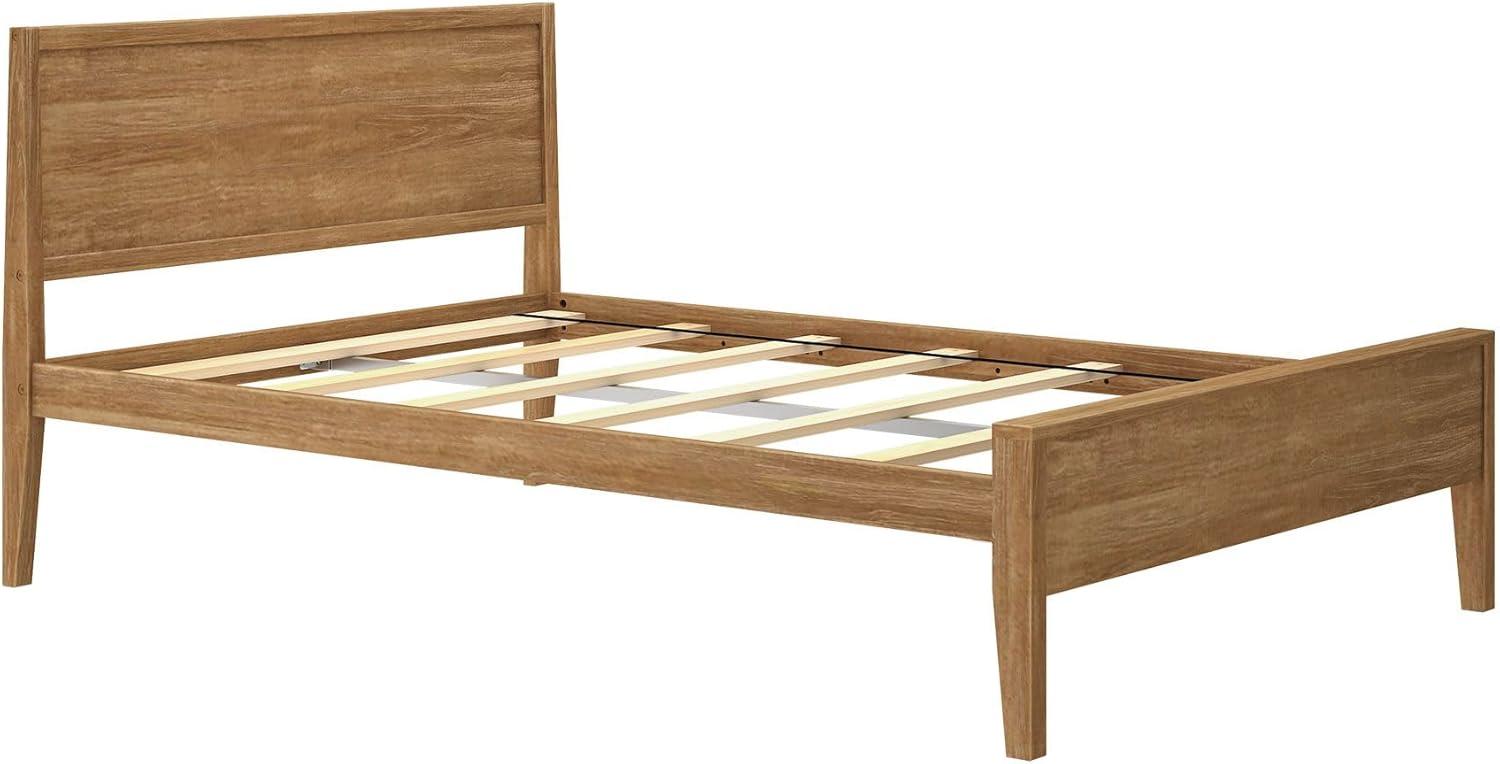 image:imagePlankBeam Solid Wood Full Bed Frame with Panel Headboard Modern Full Platform Bed with Wood Slat Support No Box Spring Needed Pecan