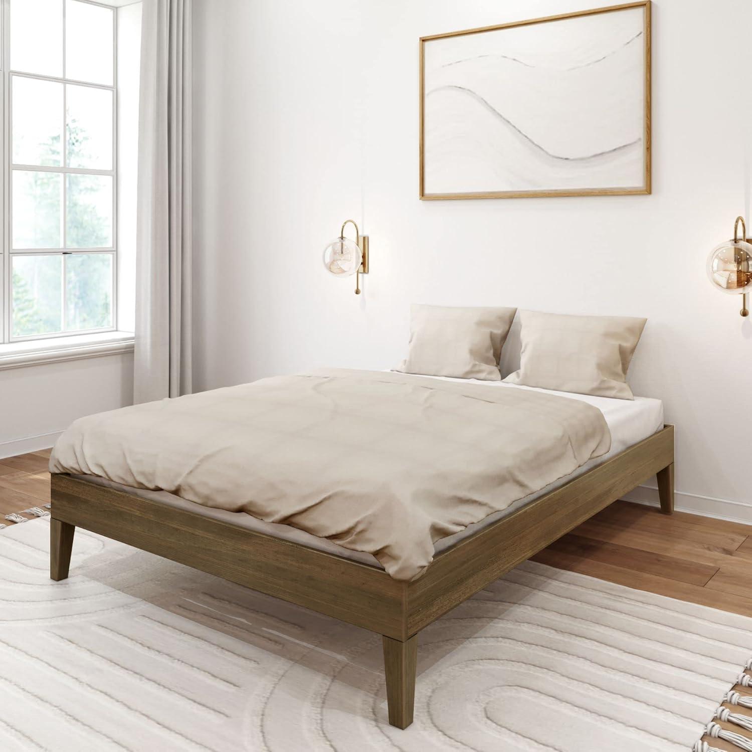 image:imagePlankBeam Solid Wood Platform Bed Frame Strong Wood Slat Support No Box Spring Needed Easy Assembly Driftwood FullMatte Walnut