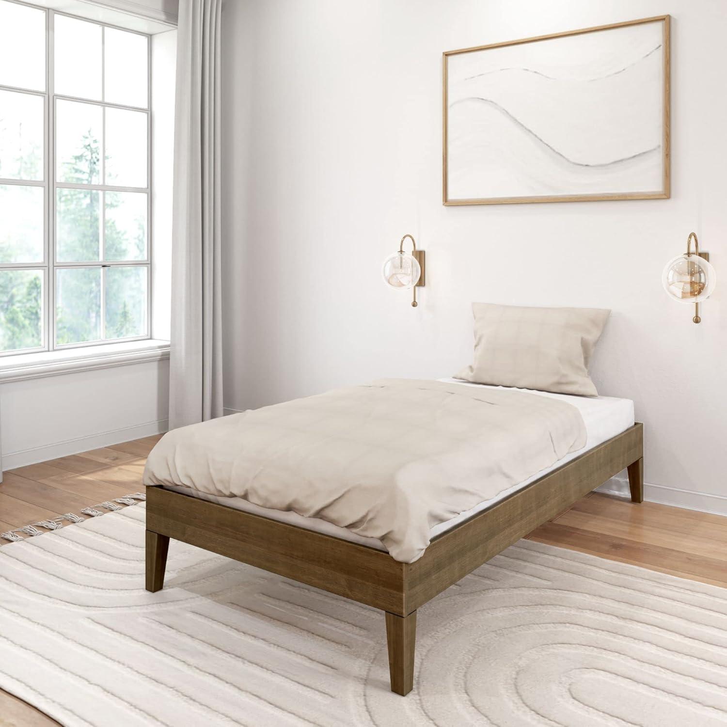 image:imagePlankBeam Solid Wood Platform Bed Frame Strong Wood Slat Support No Box Spring Needed Easy Assembly Driftwood FullMatte Walnut