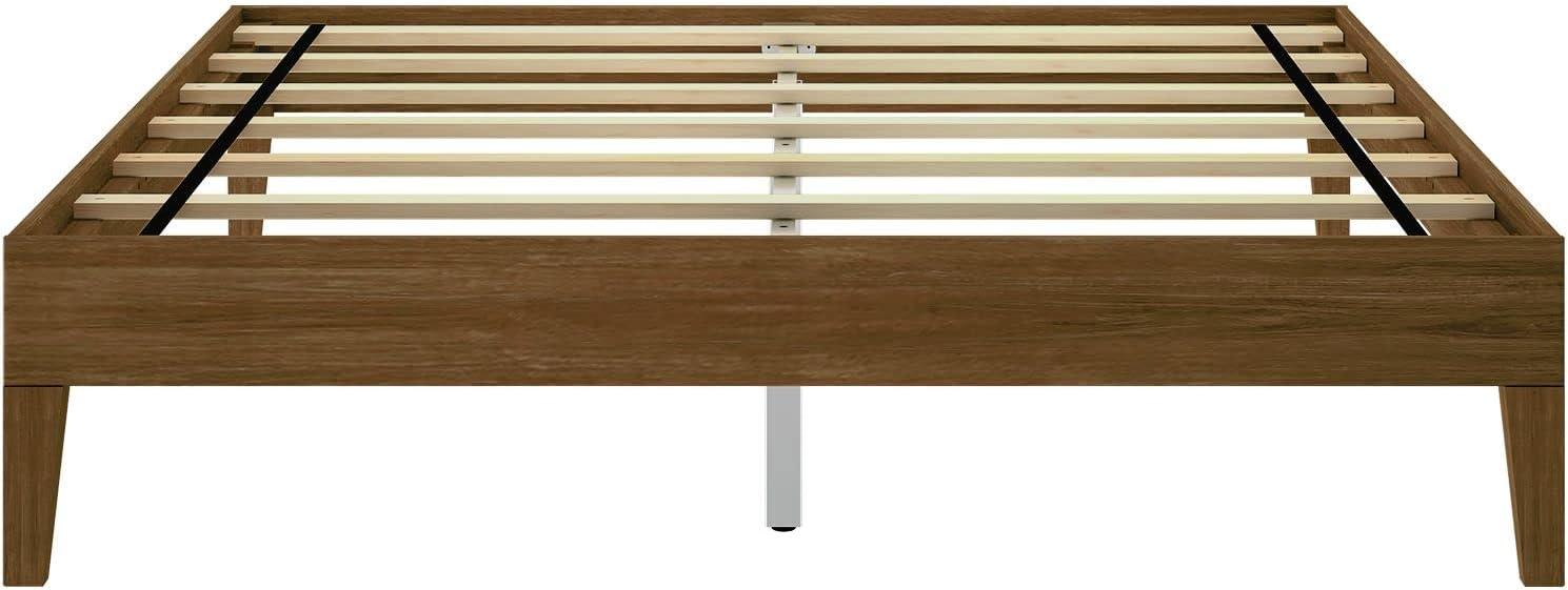 image:imagePlankBeam Solid Wood Platform Bed Frame Strong Wood Slat Support No Box Spring Needed Easy Assembly Driftwood FullMatte Walnut