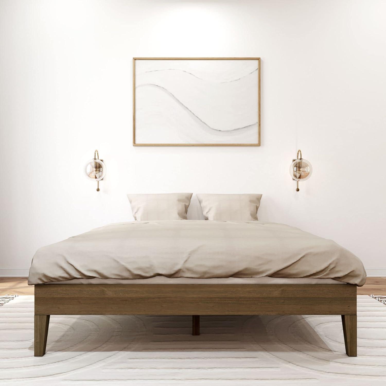 image:imagePlankBeam Solid Wood Platform Bed Frame Strong Wood Slat Support No Box Spring Needed Easy Assembly Driftwood FullMatte Walnut