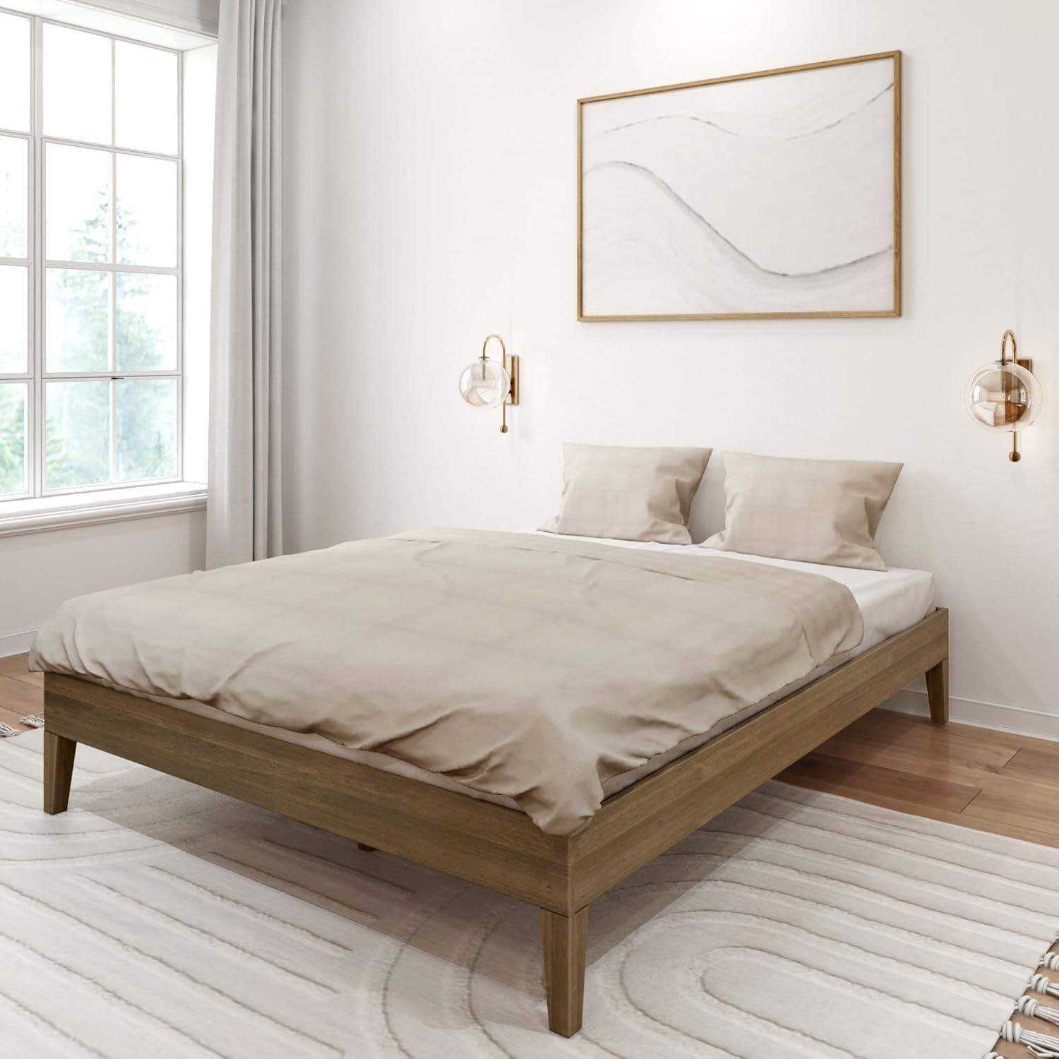image:imagePlankBeam Solid Wood Platform Bed Frame Strong Wood Slat Support No Box Spring Needed Easy Assembly Driftwood FullMatte Walnut