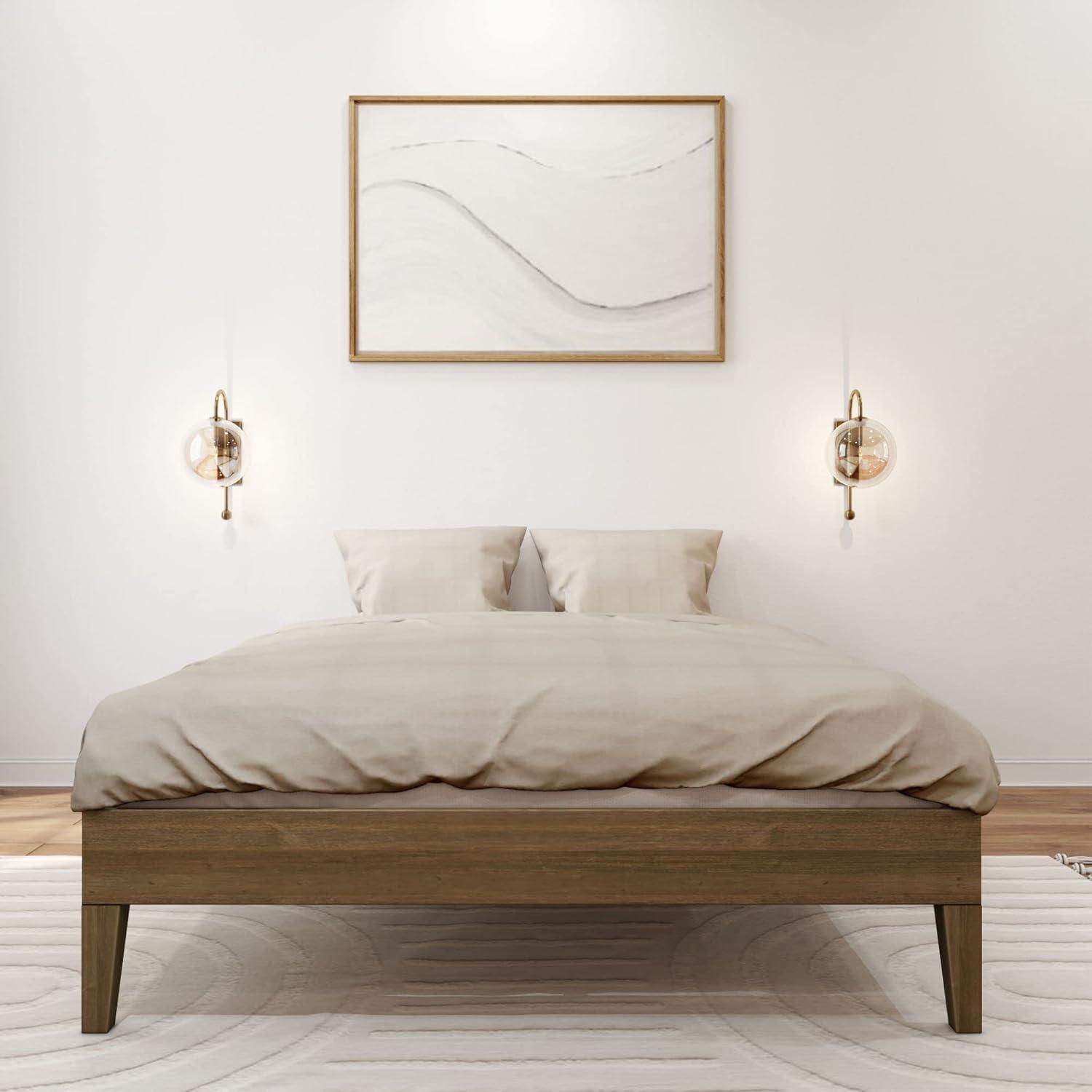 image:imagePlankBeam Solid Wood Platform Bed Frame Strong Wood Slat Support No Box Spring Needed Easy Assembly Driftwood FullMatte Walnut