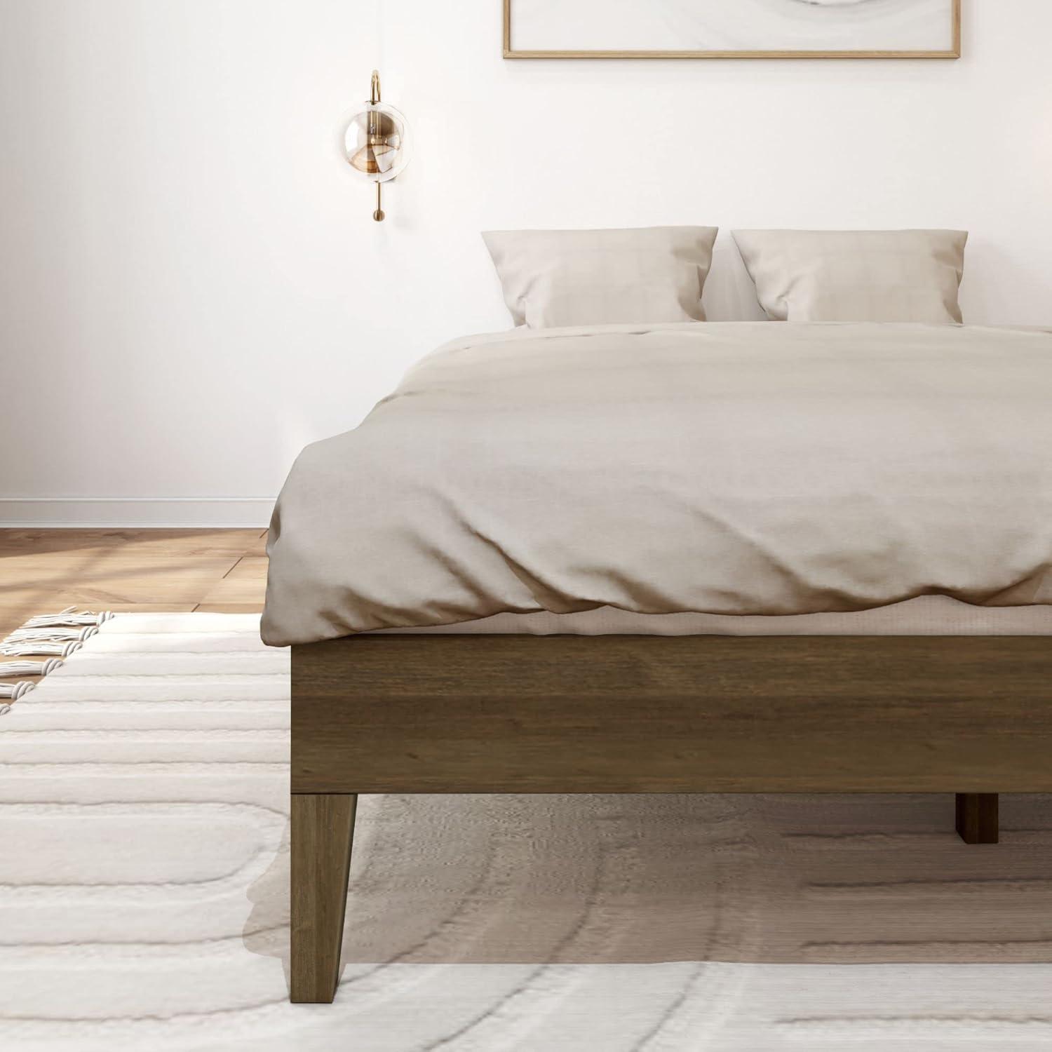 image:imagePlankBeam Solid Wood Platform Bed Frame Strong Wood Slat Support No Box Spring Needed Easy Assembly Driftwood FullMatte Walnut
